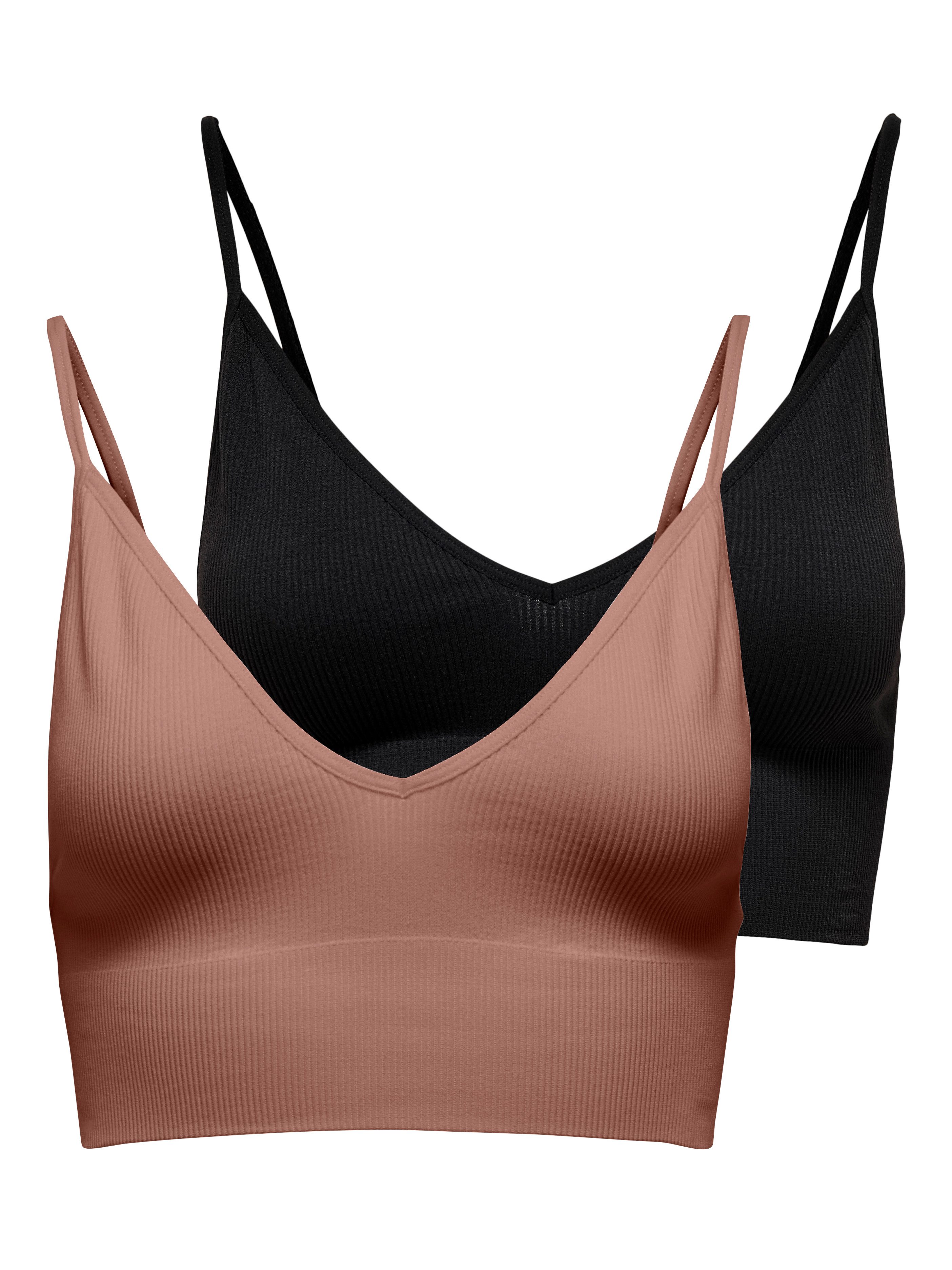Only Bustier ONLVICKY RIB S-LESS V-NECK 2-PACK TOP (2-delig, Set van 2) dames bustiertops maat L/XL bruin