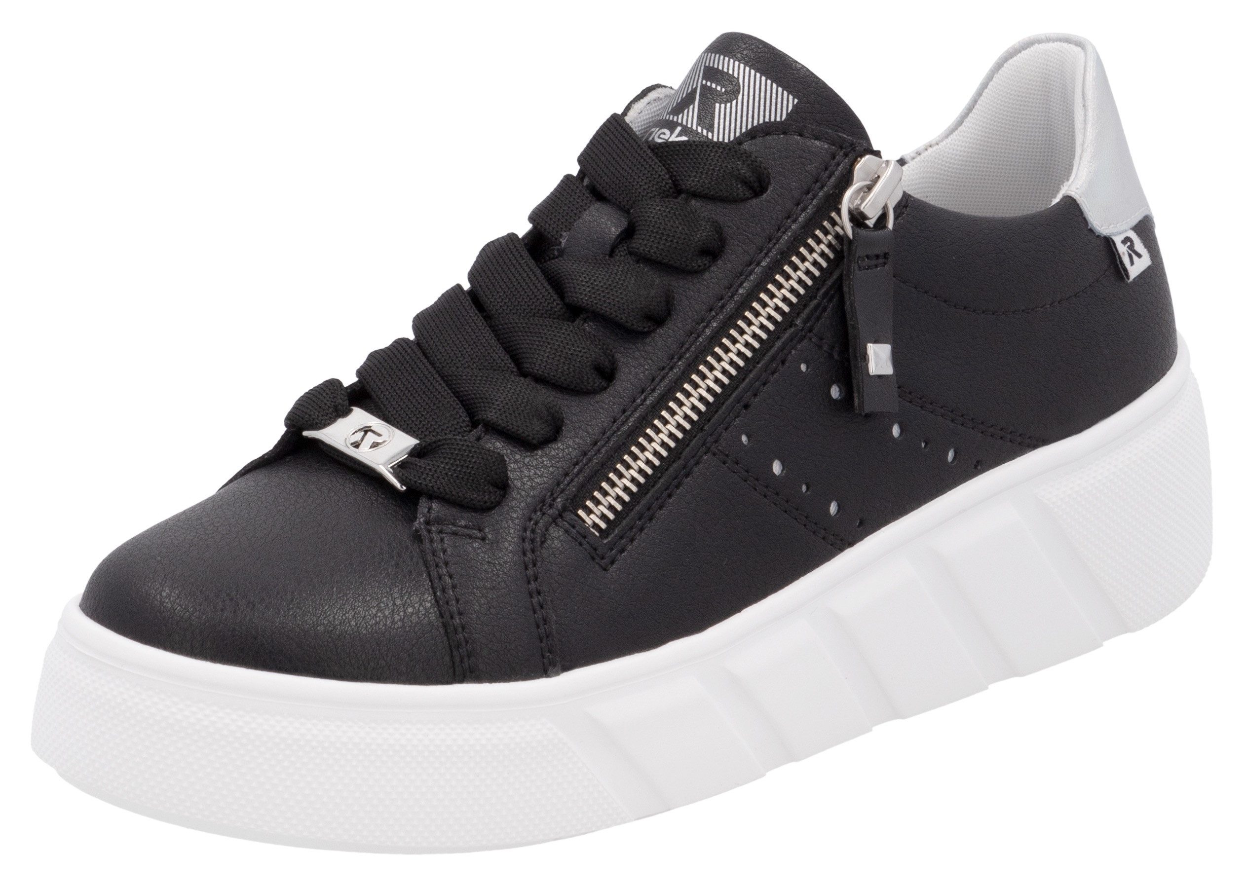 OTTO RIEKER Sport Plateausneakers , vrijetijdsschoen, lage schoen, veterschoen met zijlijke perforatie dames lage sneakers maat 38 zwart