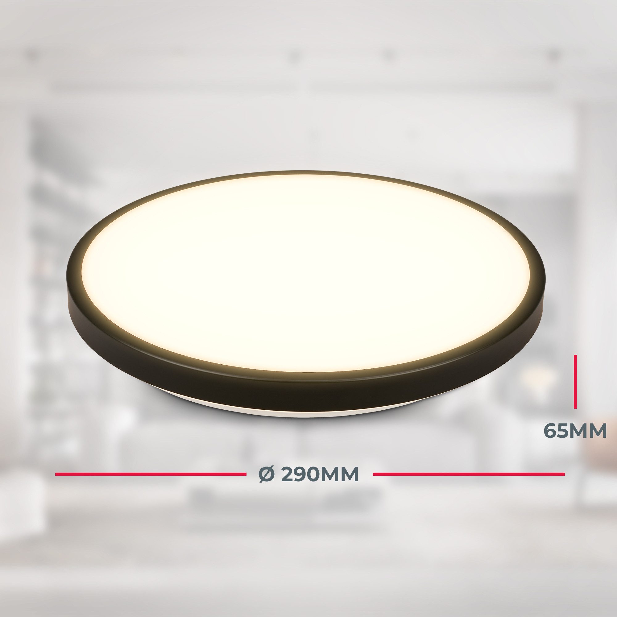 B.K.Licht Led-plafondlamp BK_DL1615 Bad plafondlamp met bewegingssensor, 3m bereik 120° detectiehoek, ip54, 13w, 1.300 lm, 3.000k, ø27cm, zwart (1 stuk)