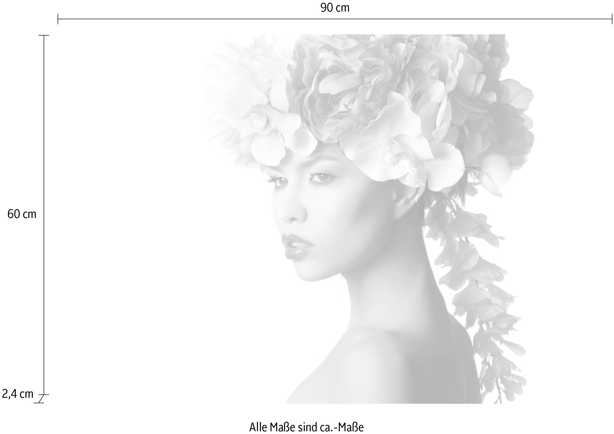 queence Artprint op acrylglas Vrouw met bloemenhoed Fine Art-print in galeriekwaliteit