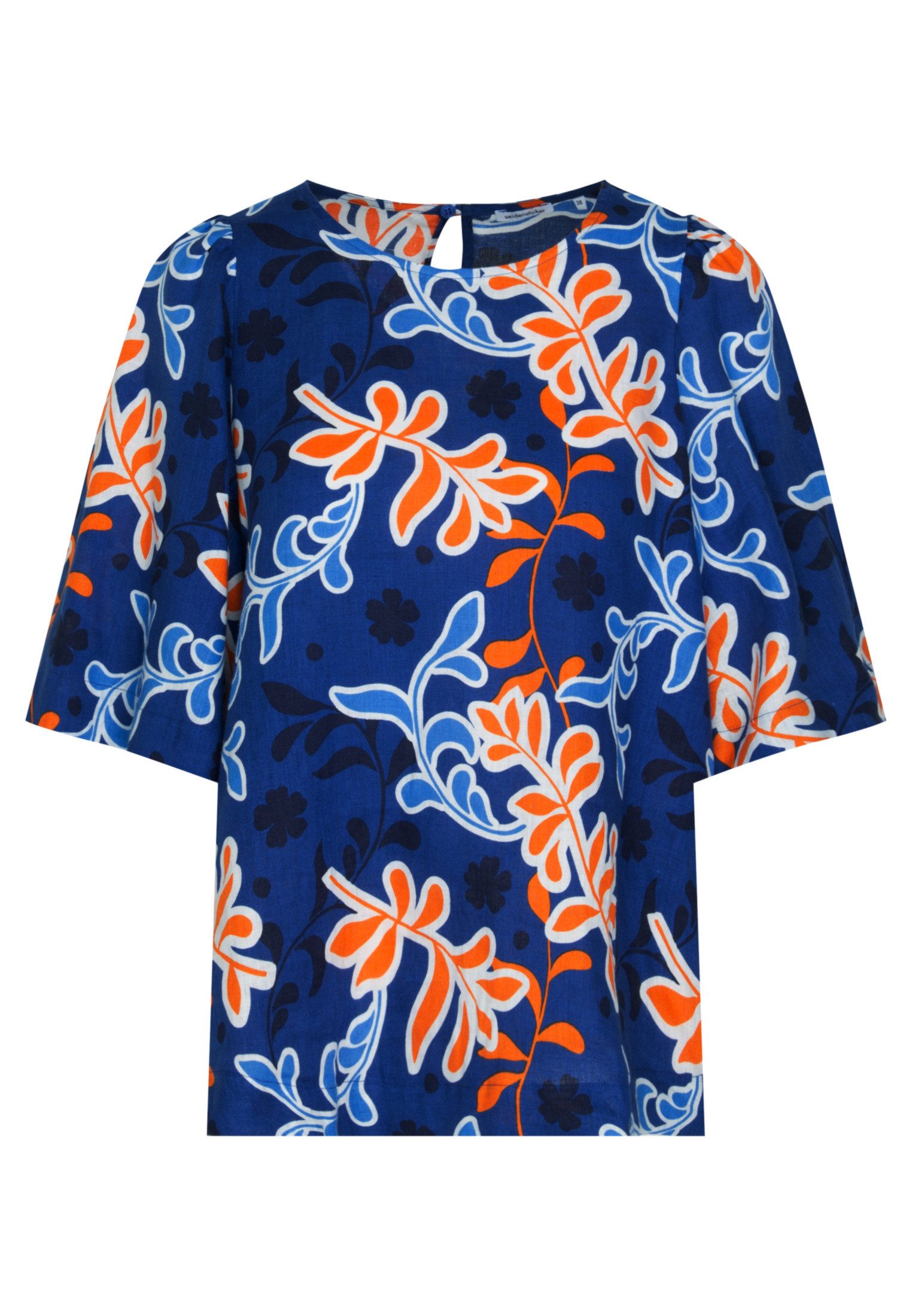 seidensticker Shirtblouse Zwarte roos Korte mouwen ronde hals print