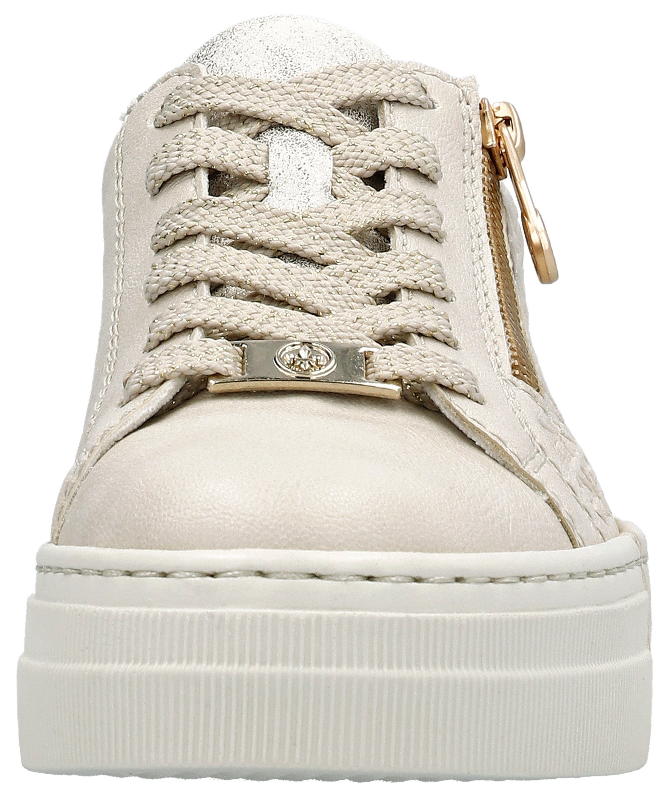 Rieker Plateausneakers met goudkleurige rits, vrijetijdsschoen, lage schoen, veterschoen