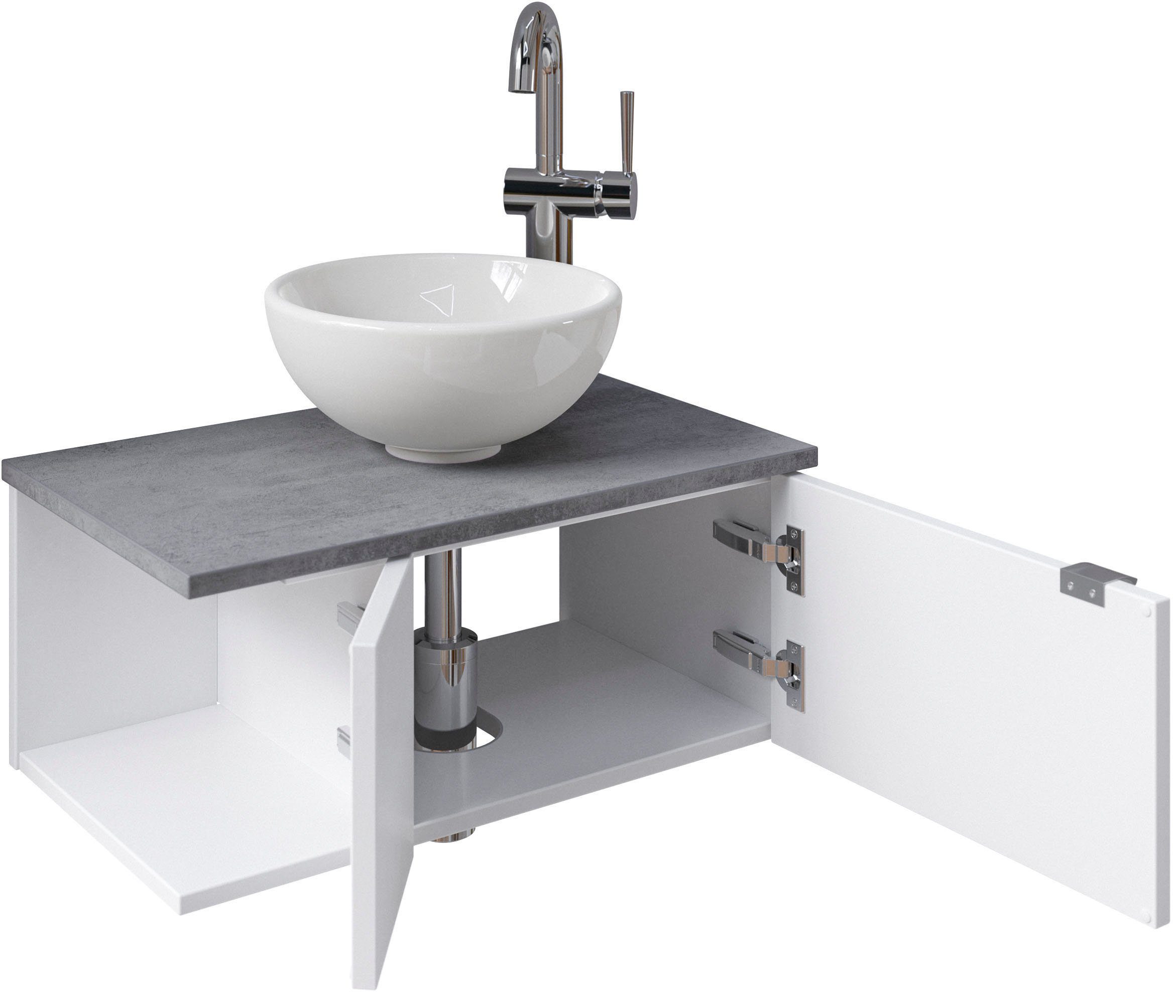 Saphir Wastafelonderkast Serie 6915 wastafel met onderkast voor gastenbadkamer, tweede toilet (3-delig)