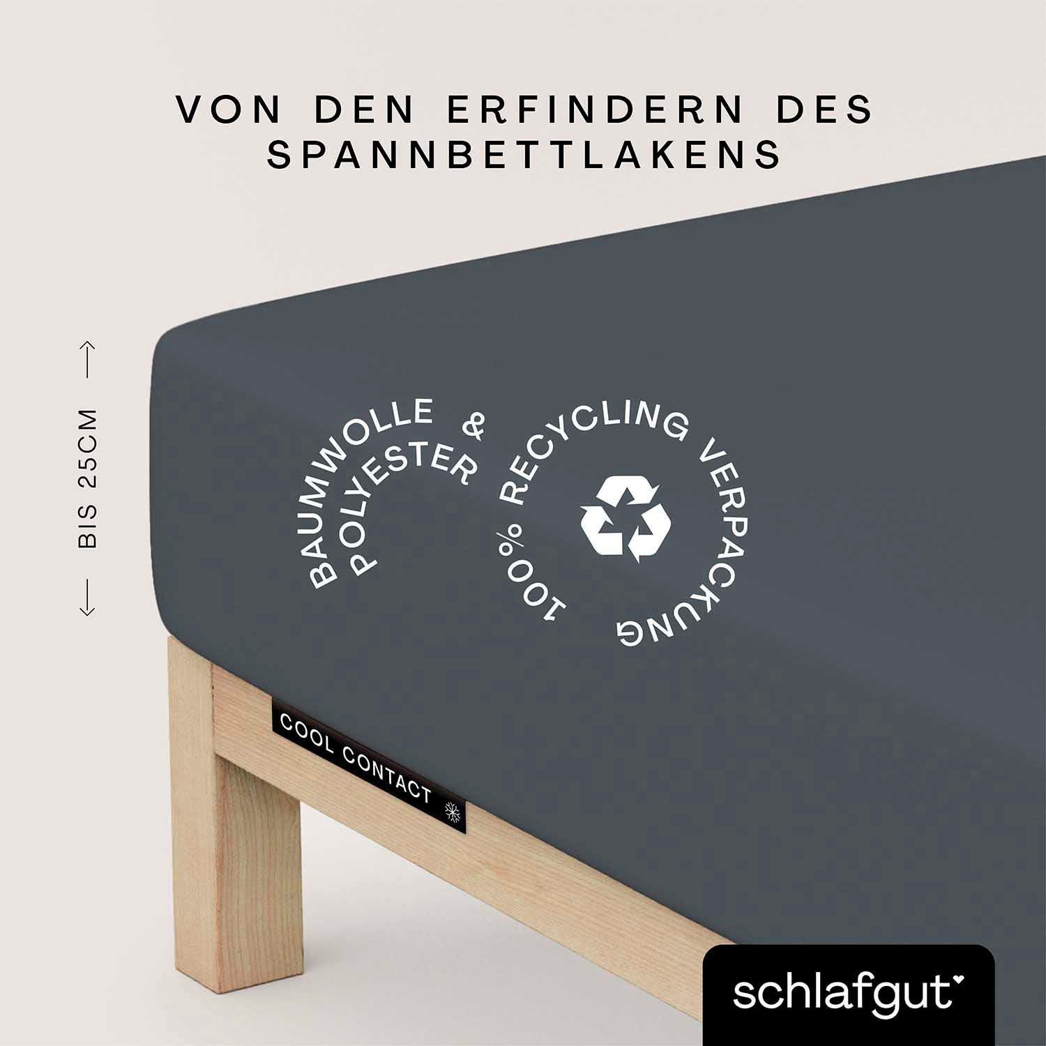 Schlafgut Hoeslaken Cool Contact 100% gekamd microvezel (1 stuk) hoeslakens maat 180-200 cm x 200 cm grijs