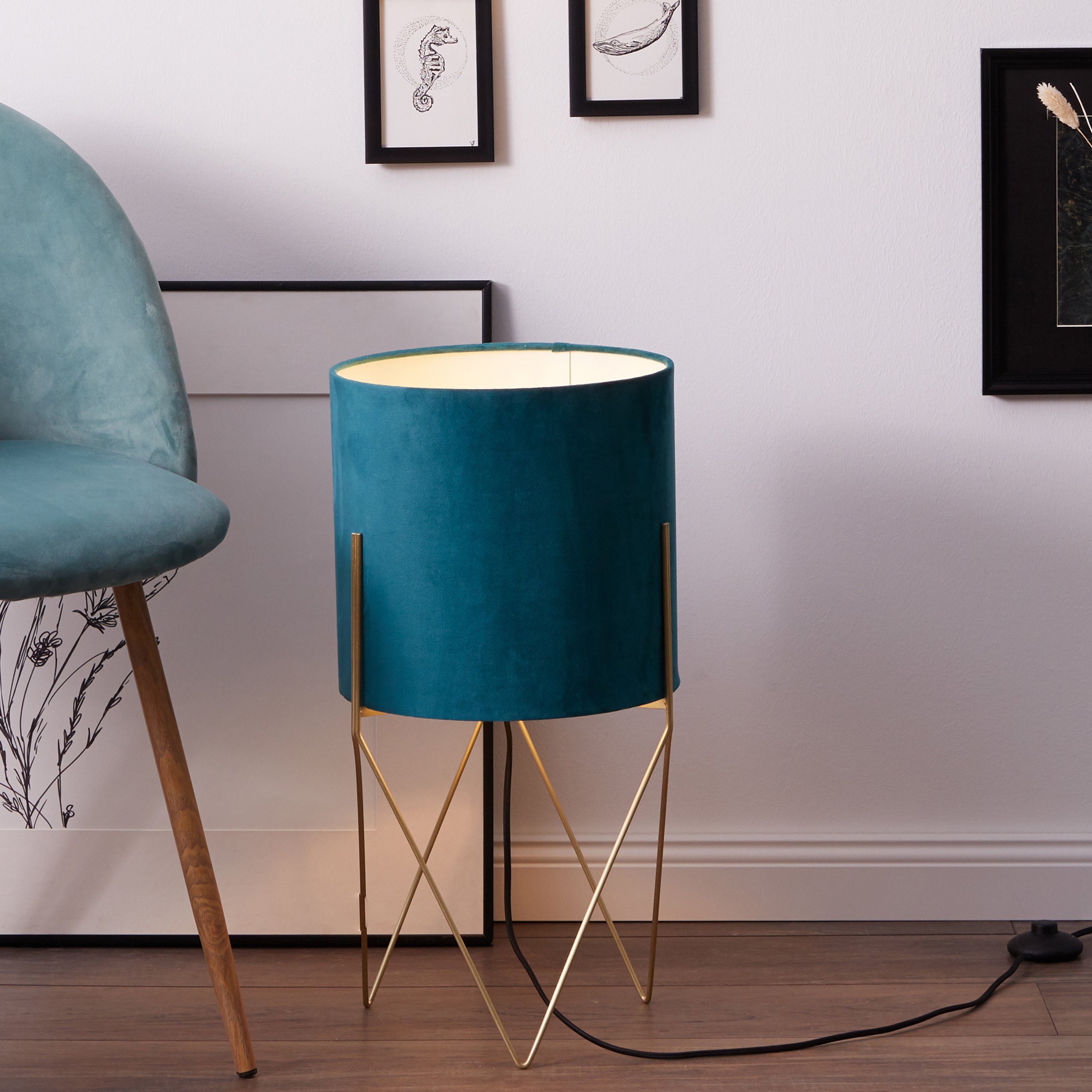 Brilliant Leuchten Staande lamp Atami 58 cm hoogte, ø 31,5 cm, e27, metaal/textiel, geborsteld messing (1 stuk)