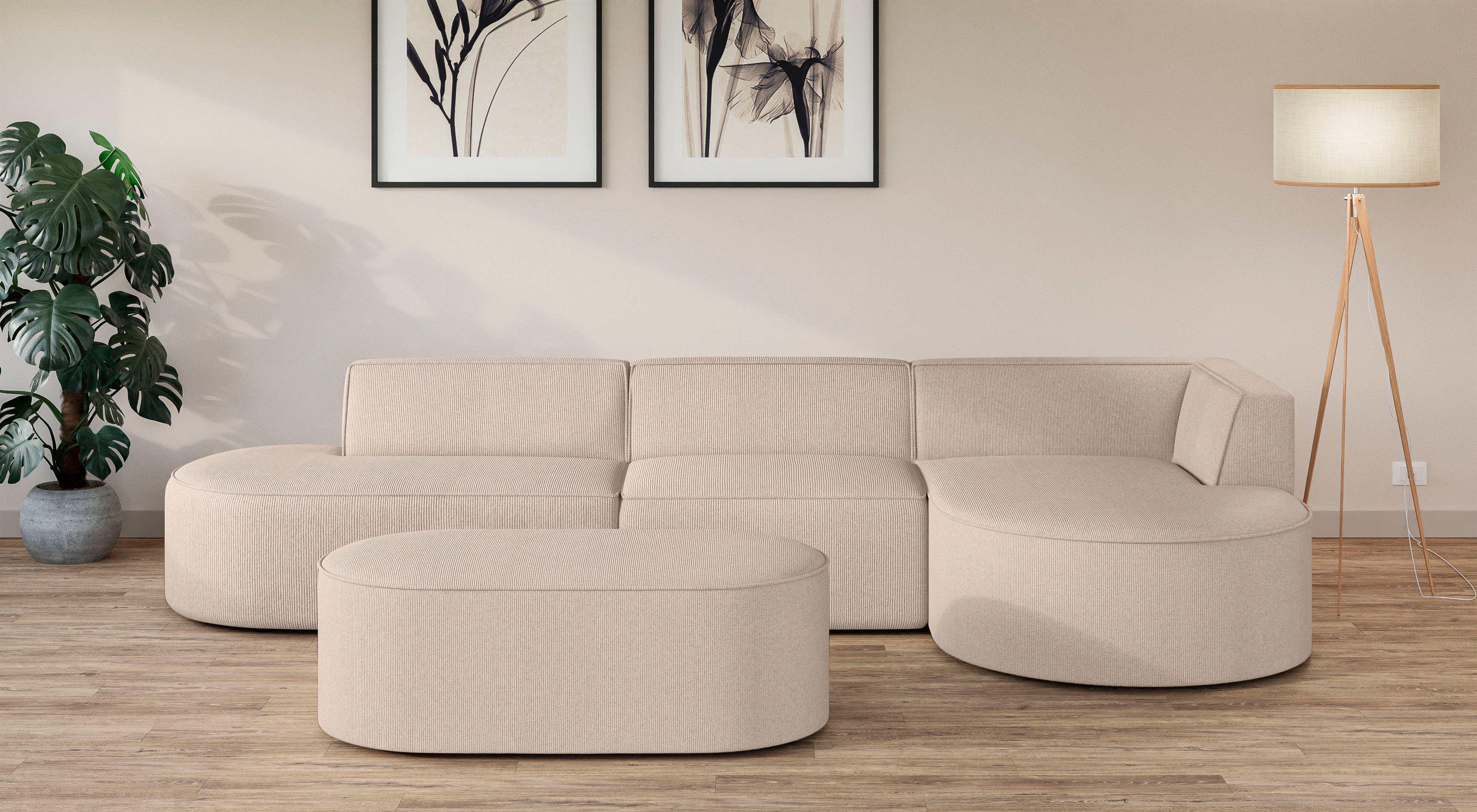 andas Hoekbank EIVIND designerbank met ottomane rechts/links, B/D/H: 343/159/72 cm