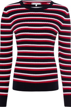 tommy hilfiger trui met ronde hals th ess cable c-nk swt ls met all-over strepen  kabelmotief blauw