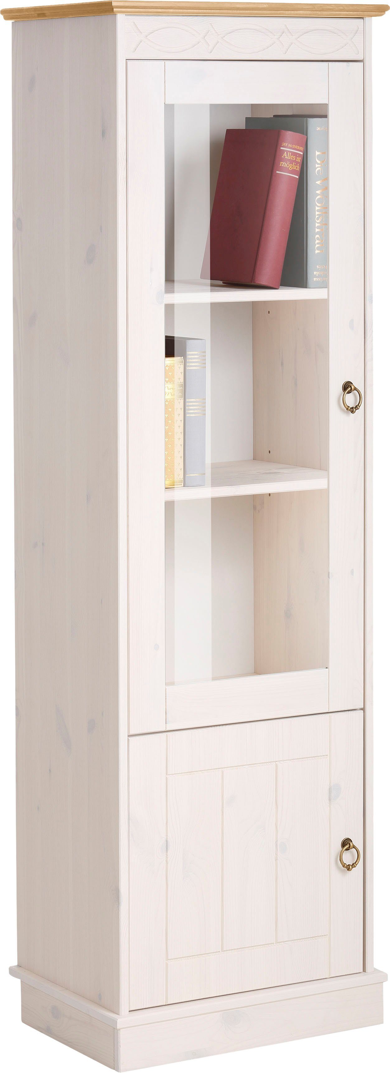 Home affaire Vitrinekast Indra van massief dennenhout, fsc®, 2-delig, hoogte 145 cm, discreet ornament