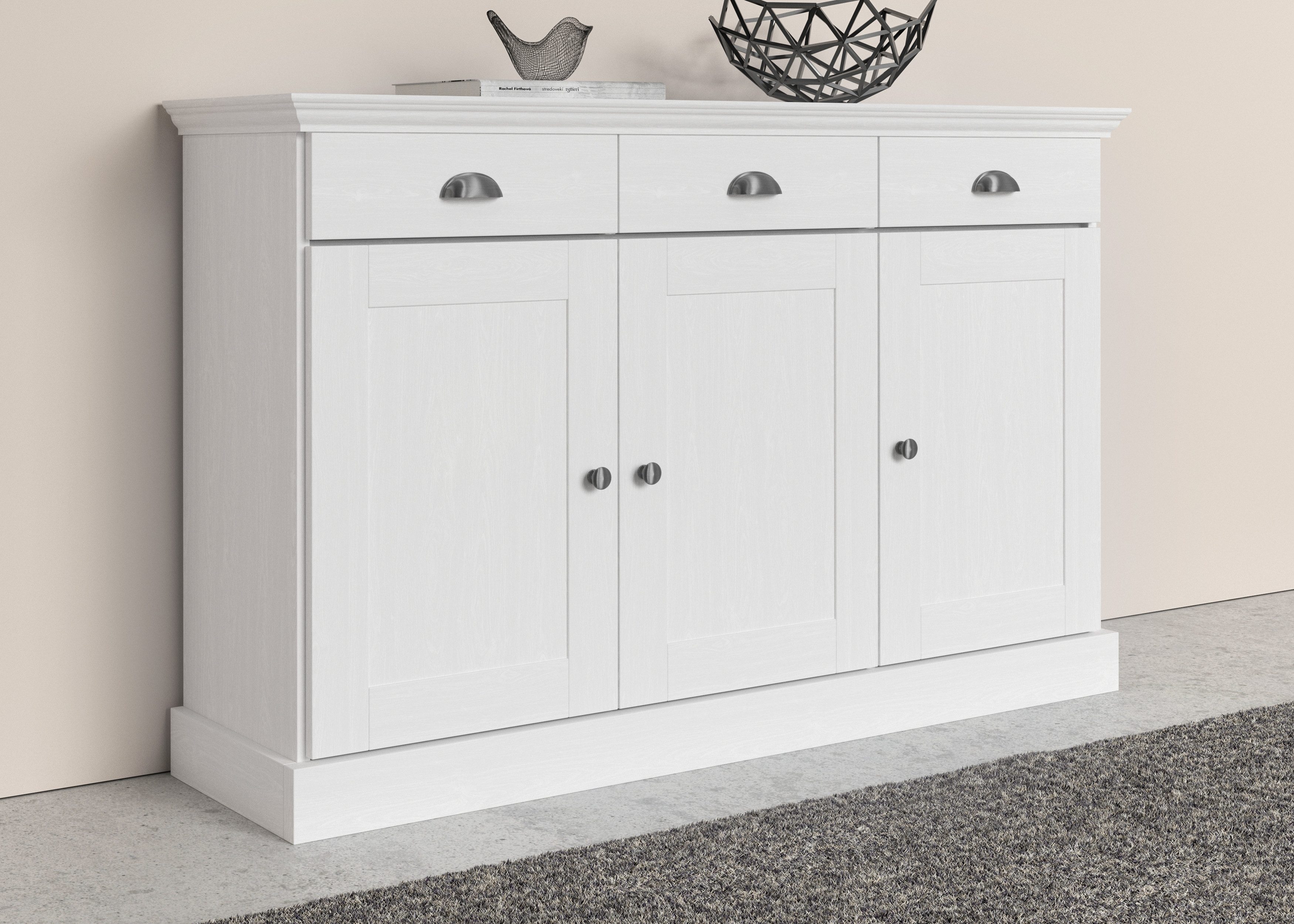 Home affaire Dressoir Motala Commode, 3 lades en 2 verstelbare planken, breedte 125 cm