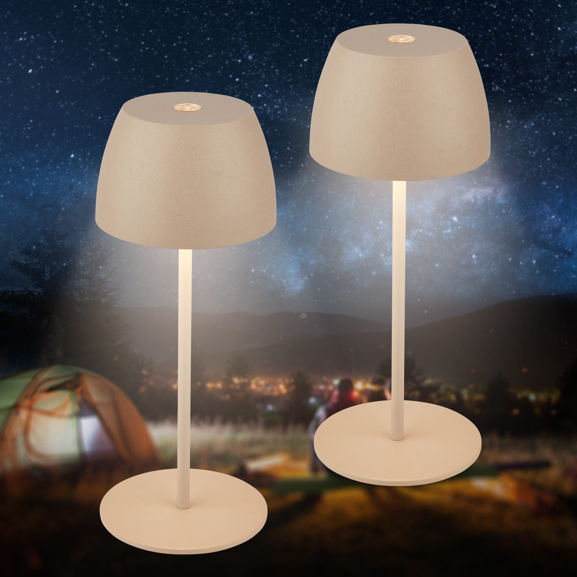 Briloner Leuchten Tafellamp 2-pack LED tafellamp draadloos, beige 2-delige set tuinverlichting, h: 47,2cm, schemerschakelaar, spie zwart
