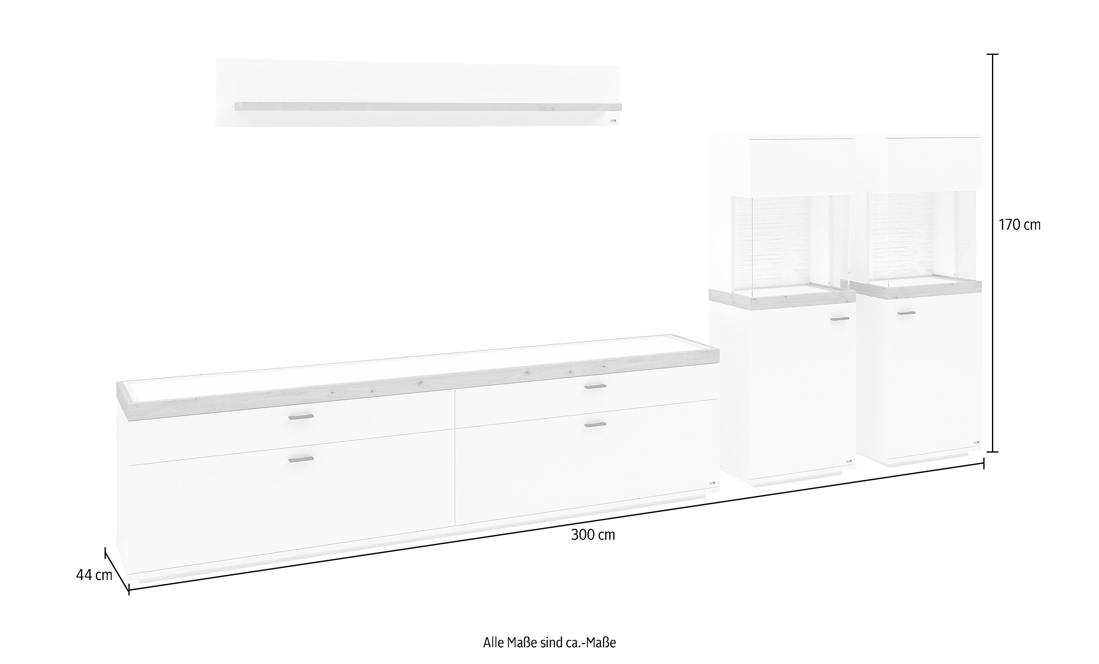 set one by Musterring Wandmeubel Lancaster 4-delig met fronten in wit of grijs, breedte ca.330cm