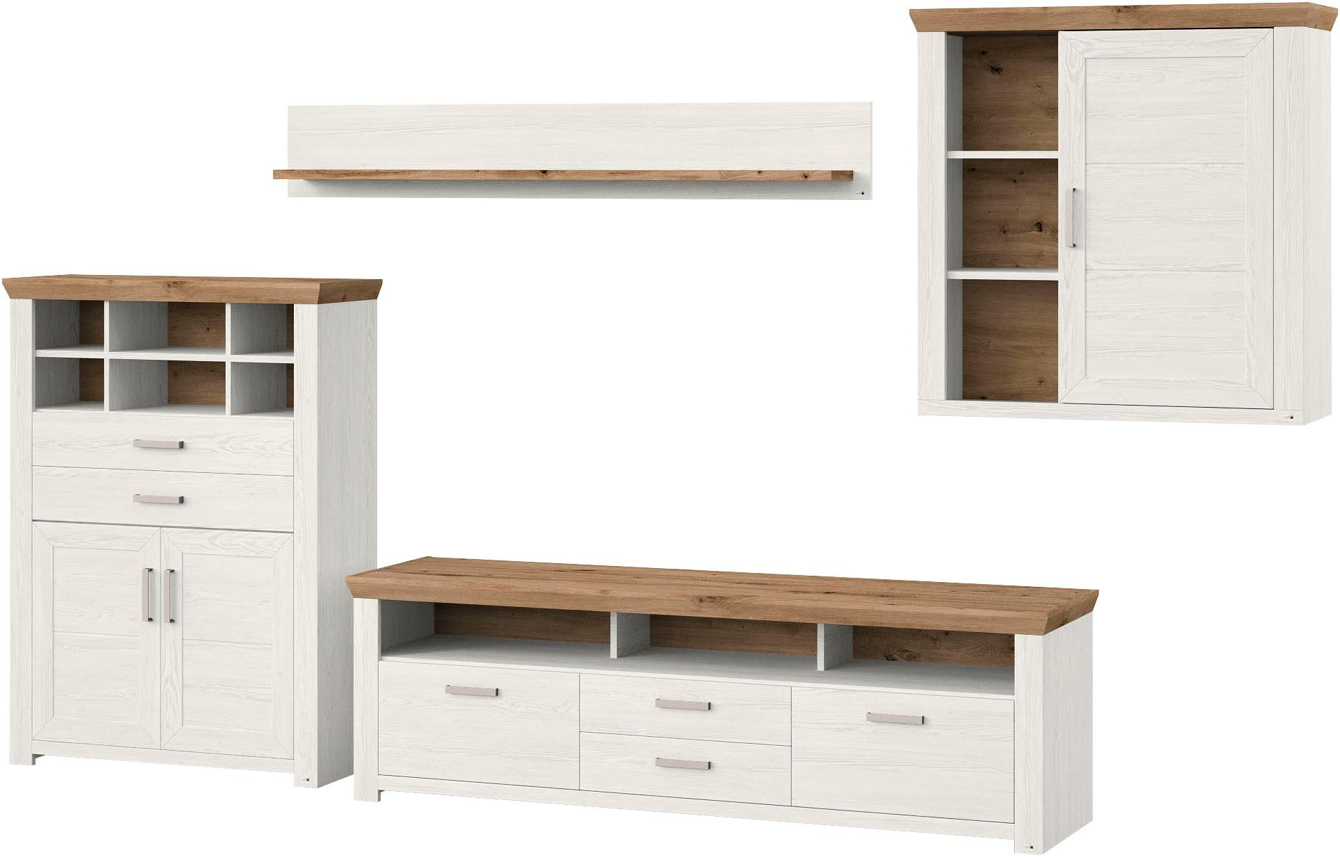 set one by Musterring Wandmeubel York Combinatie 01, in 3 kleurvarianten, totale breedte 374 cm (set, 4-delig)