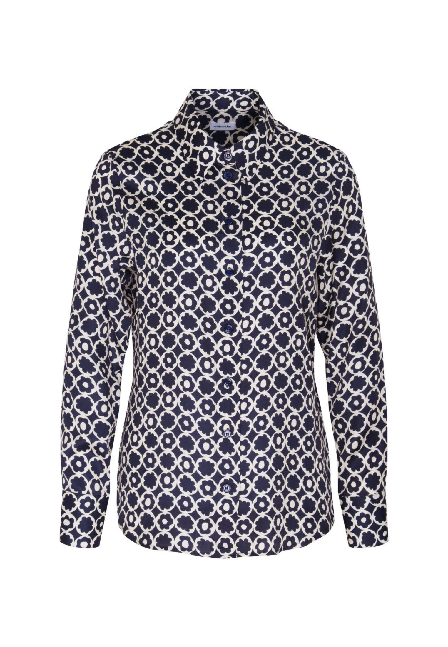seidensticker Overhemdblouse Zwarte roos Lange mouwen kraag print