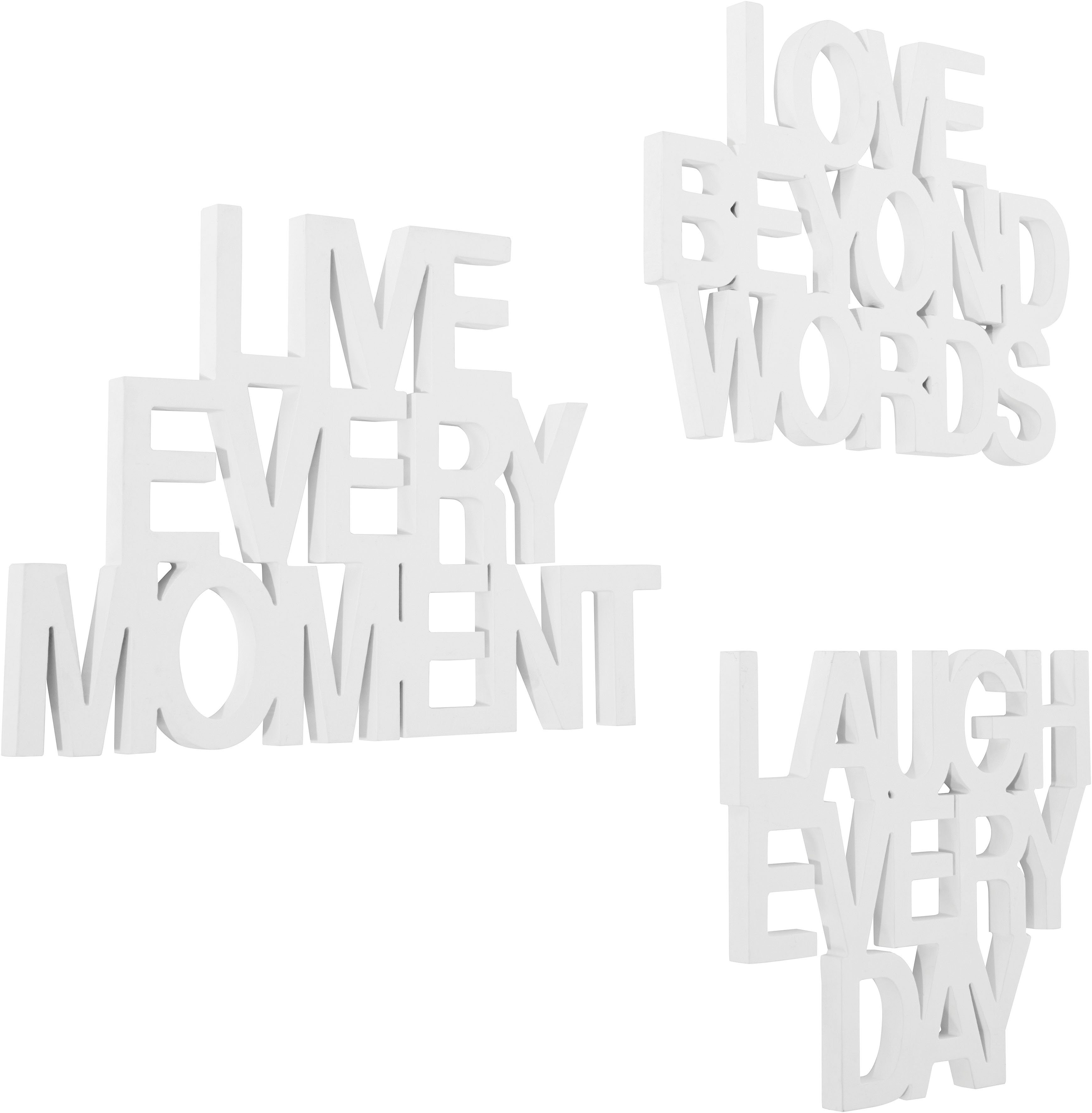 andas Sierobject voor aan de wand Opschrift Live every Moment - Love beyond Words - Laugh every Day (3 stuks)