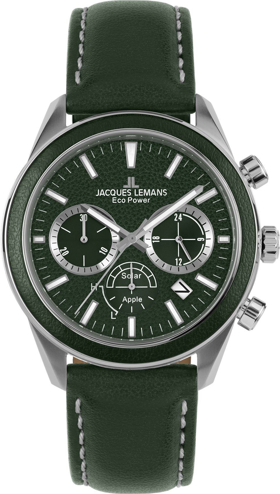 Jacques Lemans Solarhorloge Eco Power Solar Apple, 1-2115D Horloge, herenhorloge, datum, stopwatchfunctie, 12/24-uursweergave