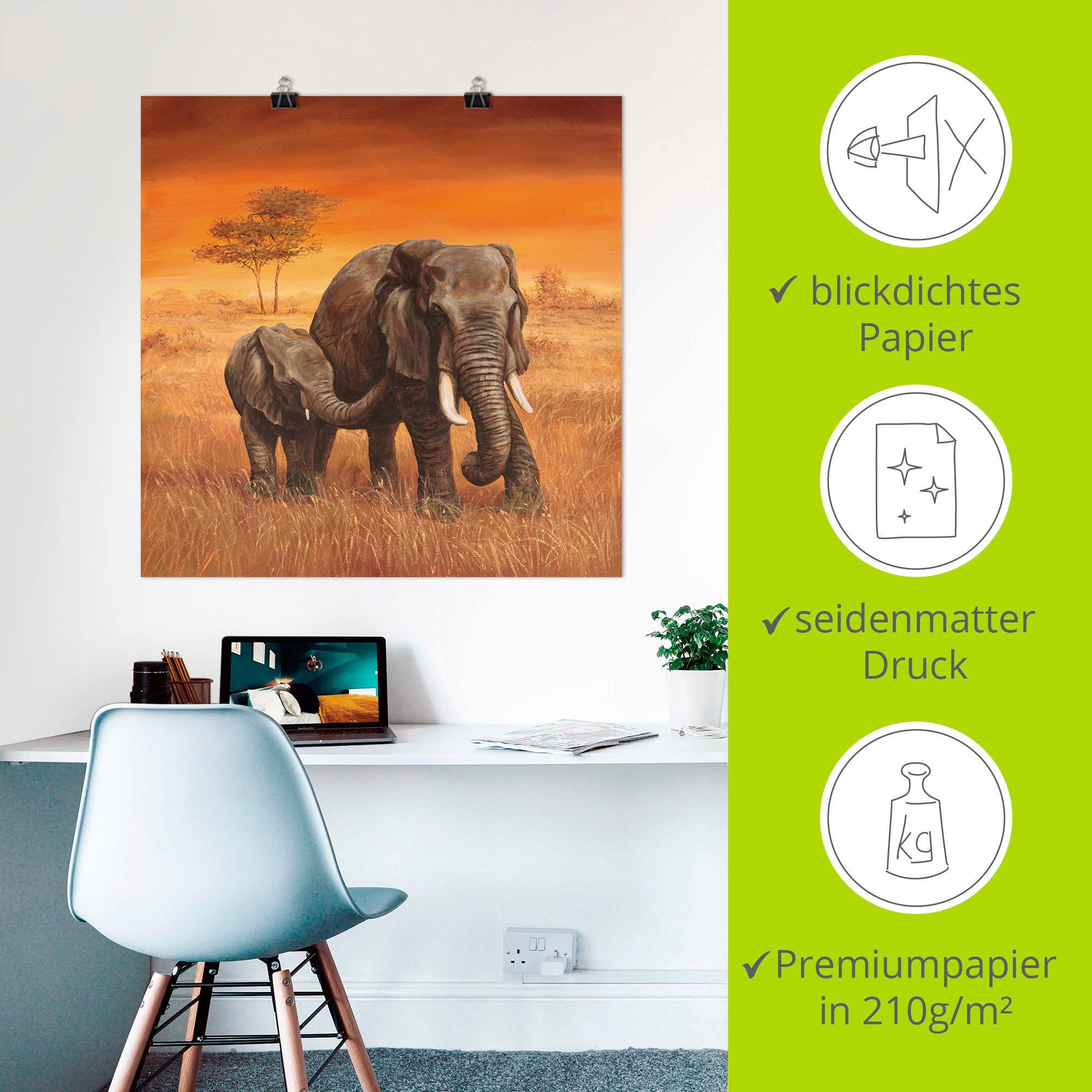 Artland Artprint Olifanten II als artprint van aluminium, artprint voor buiten, artprint op linnen, poster, muursticker