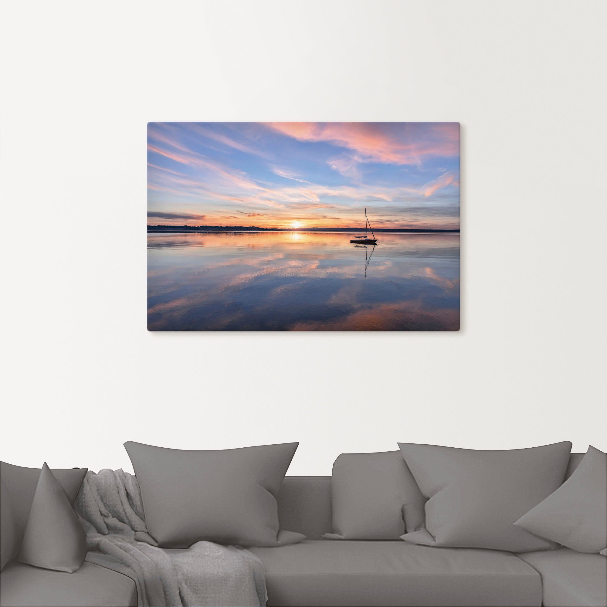 Artland Artprint Zonsondergang aan het Starnberger meer II als artprint van aluminium, artprint op linnen, muursticker of poster in verschillende maten