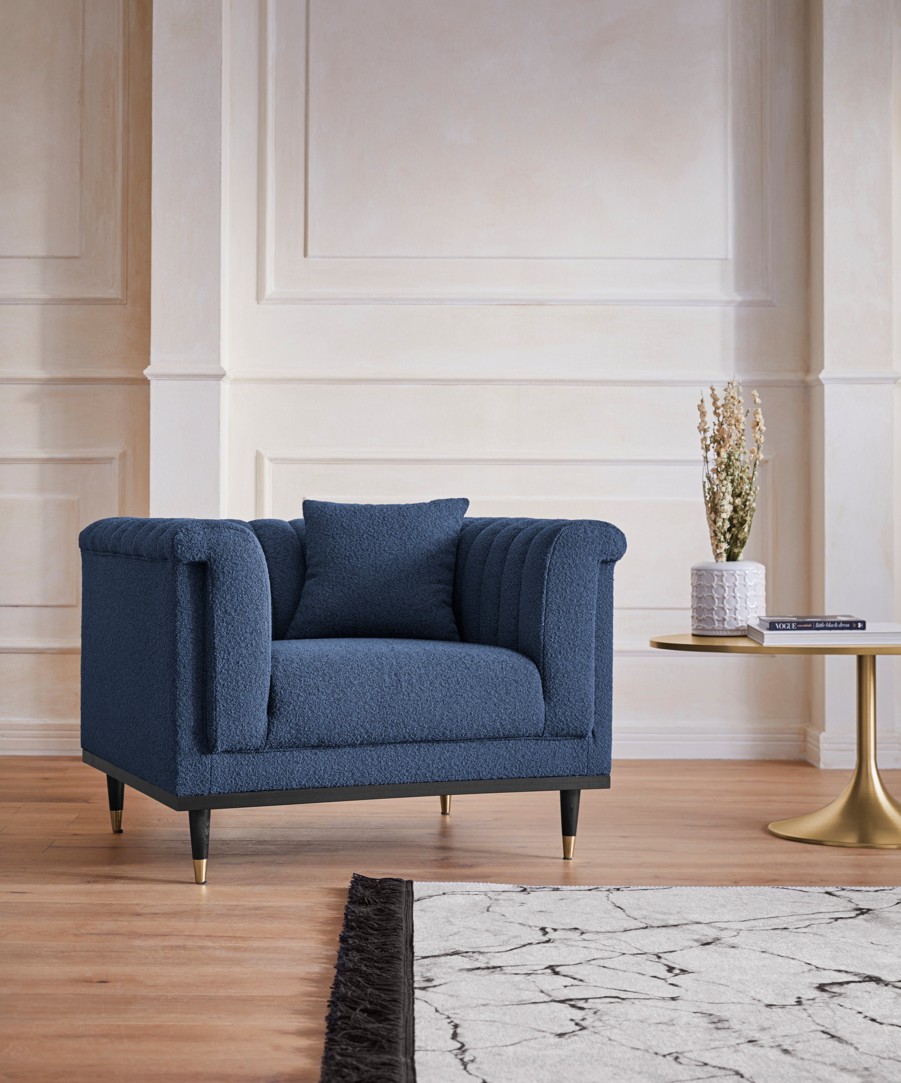 Guido Maria Kretschmer Home&Living Cocktailfauteuil Chamby New stoel bouclé-structuurbekleding met stiksels bij de leuning fauteuils blauw