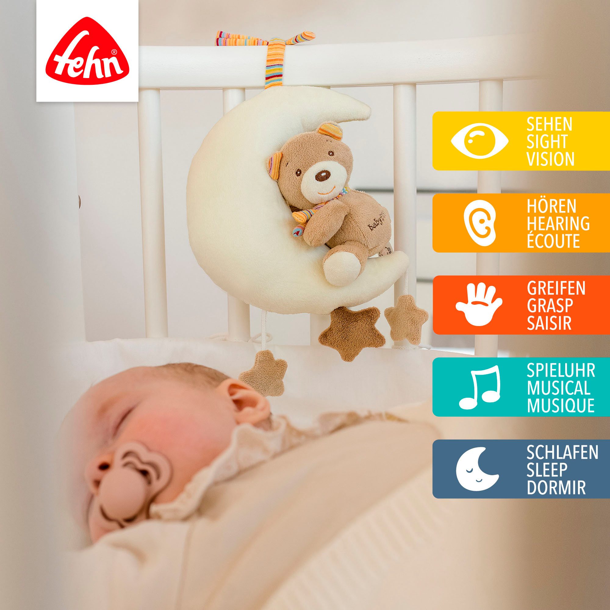 Fehn Speeldoosje Rainbow, teddy op de maan