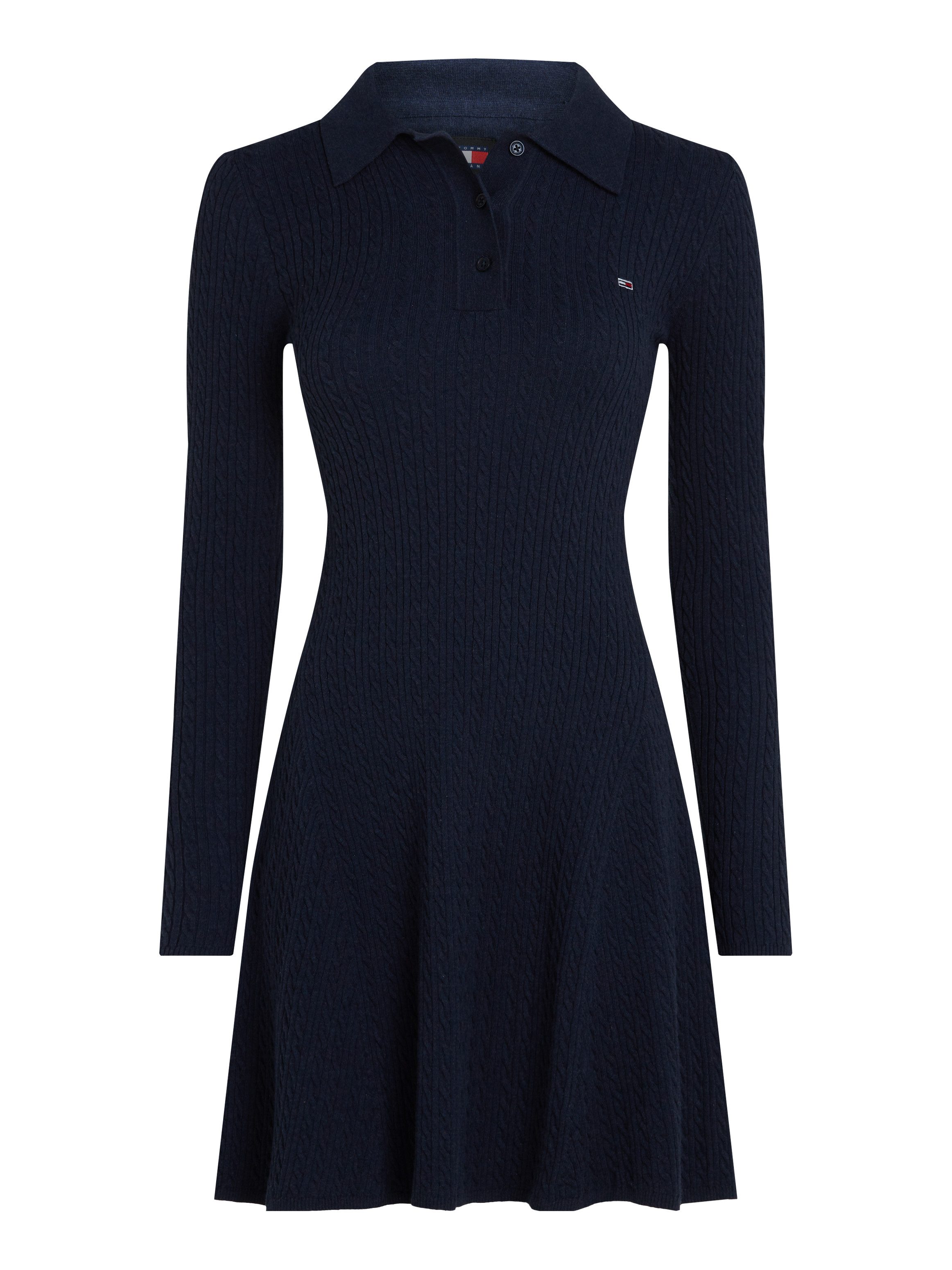 TOMMY JEANS Gebreide jurk TJW F&F POLO CABLE SWEATER DRESS met klein kabelpatroon polokraag