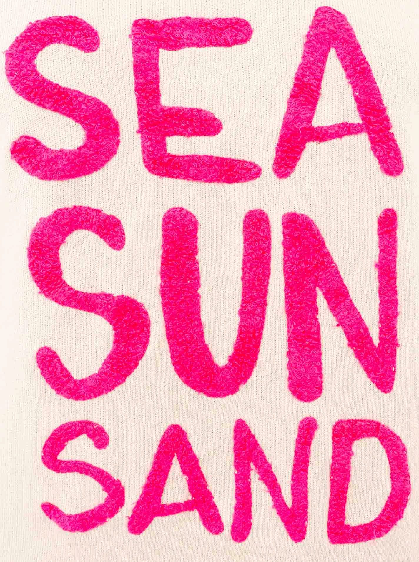 Zwillingsherz Sweater "Sea Sand Sun" Met grote flock-opschrift in opvallende kleur
