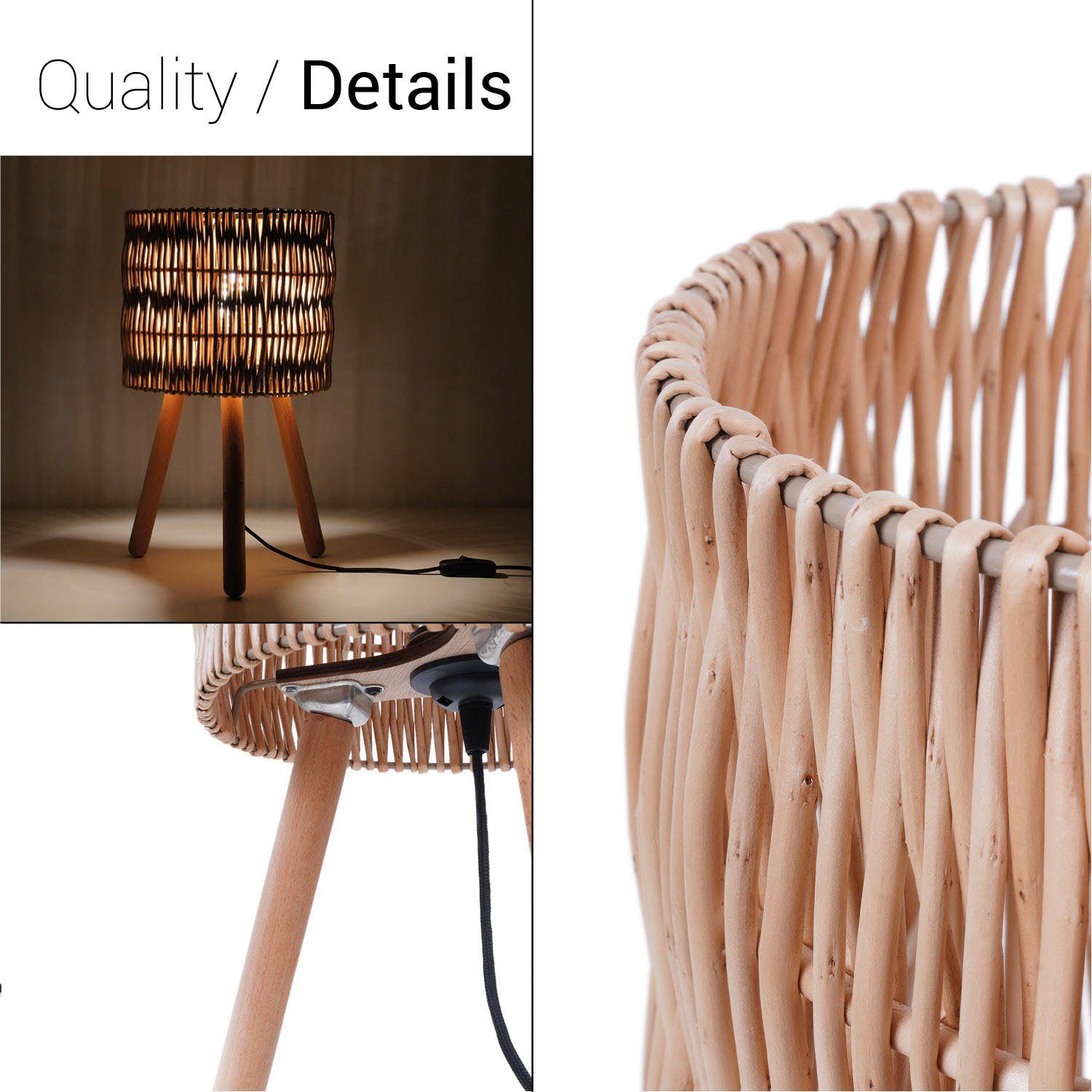 Paco Home Tafellamp Jorge Schrijf nacht lampenkap mand Boho hout E27