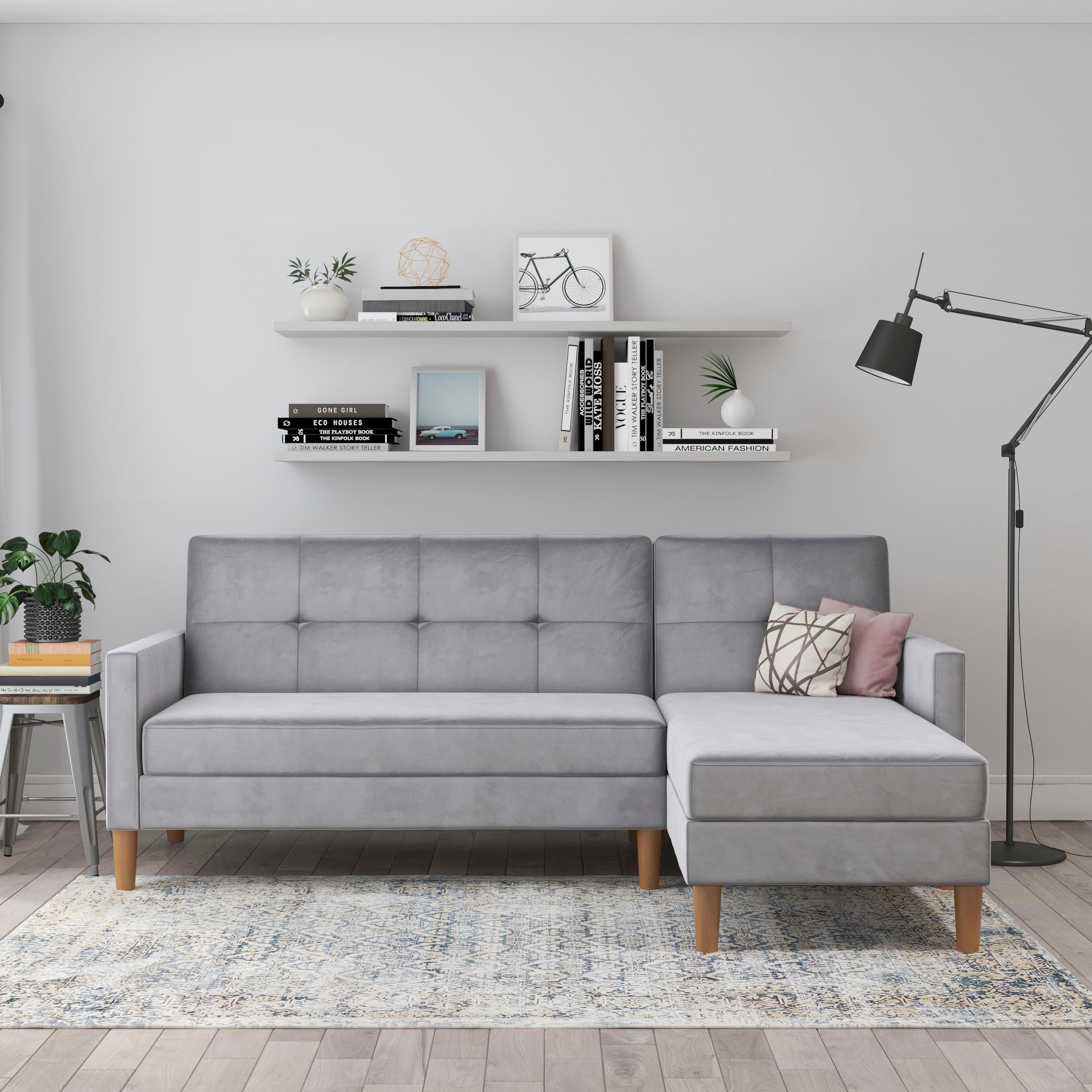 Dorel Home Hoekbank Lilly, L-vorm met bedfunctie, récamier aan beide kanten te monteren, zithoogte 43 cm