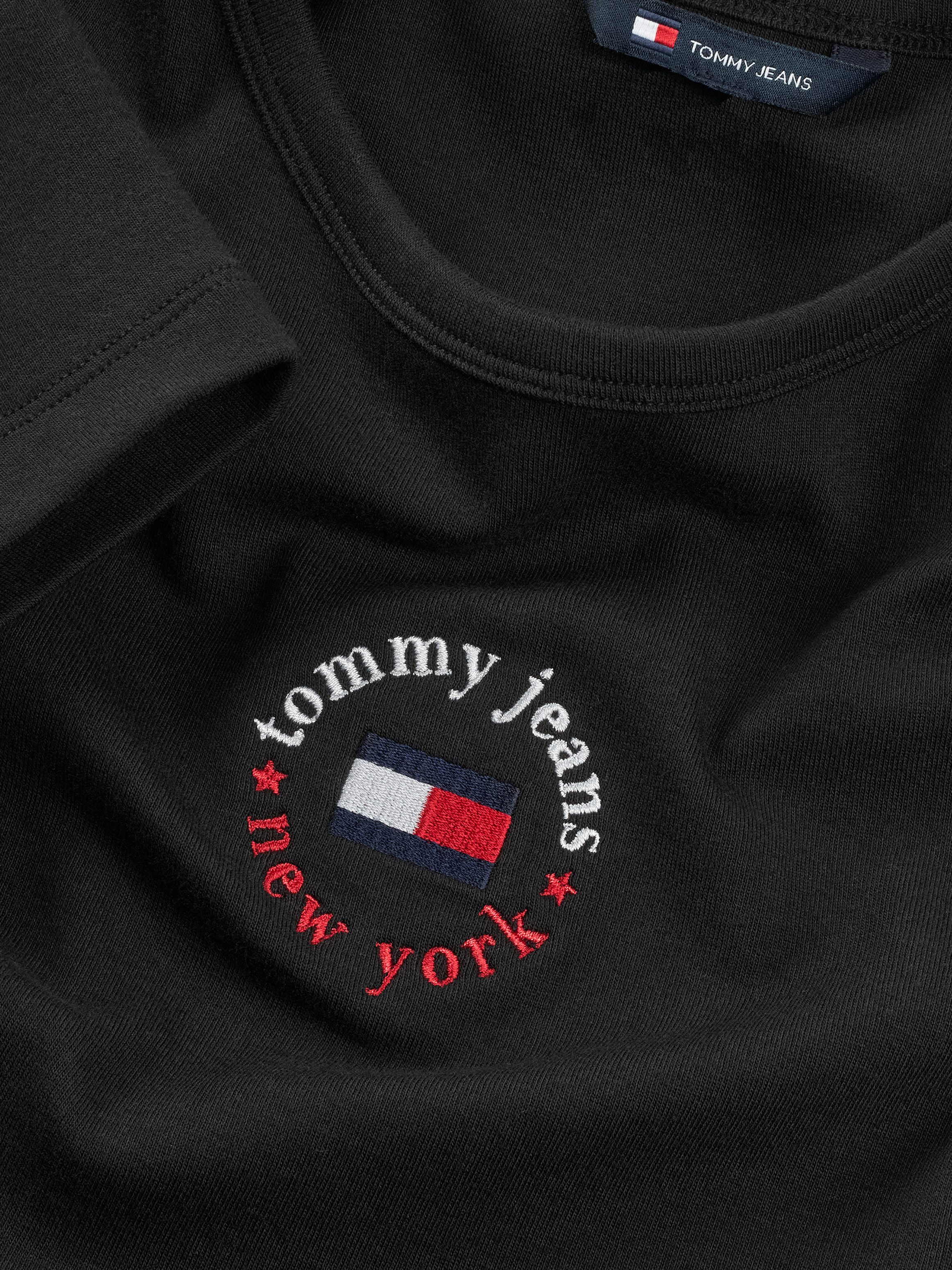 TOMMY JEANS Jerseyjurk TJW BODYCON LOGO 2 DRESS met logo-borduursel, met korte mouwen, in midi-lengte