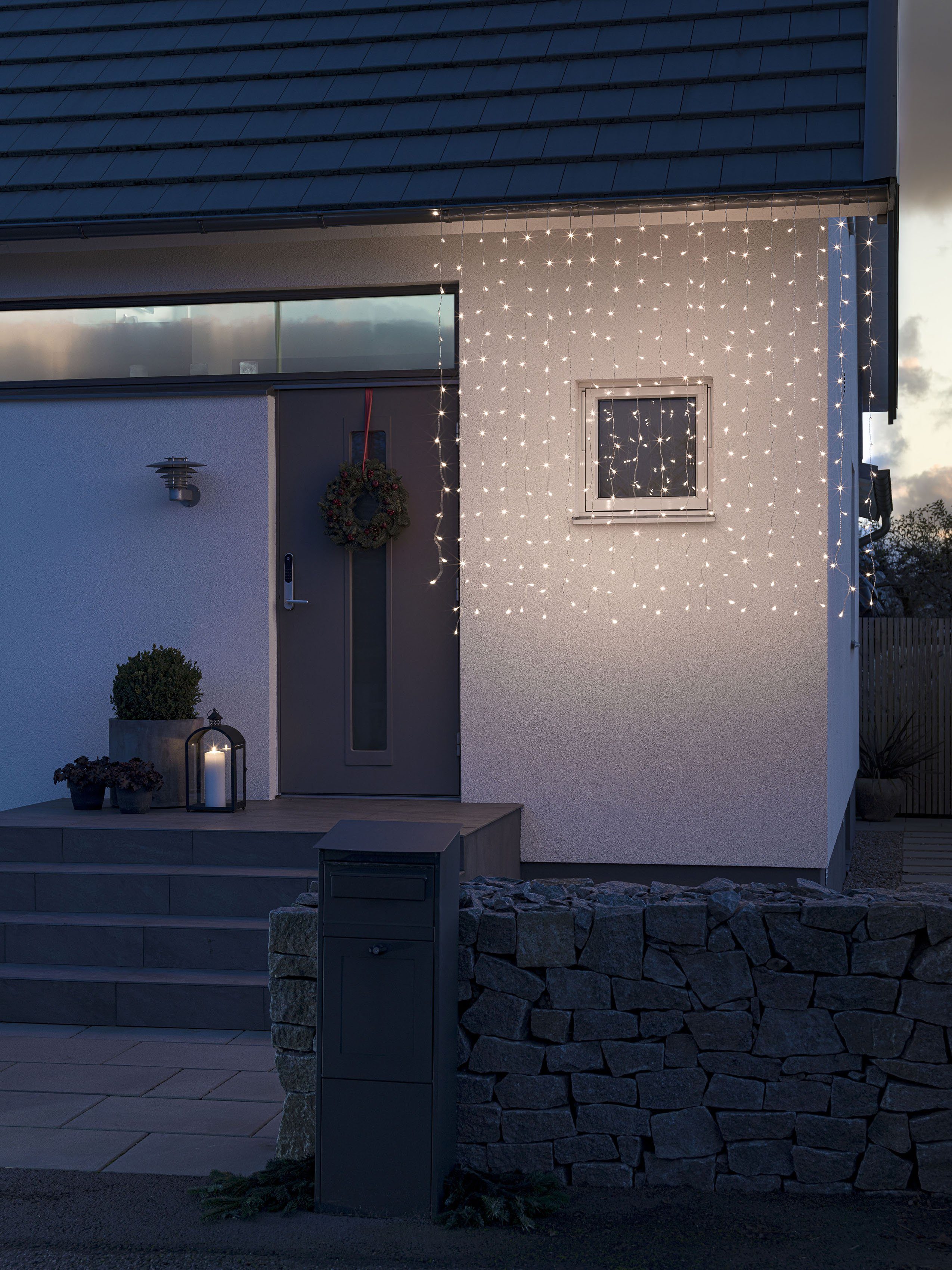 KONSTSMIDE Led-lichtgordijn Kerstversiering buiten Led ijsregen lichtgordijn, frozen, 320 warmwitte dioden (1 stuk) kerstverlichting wit