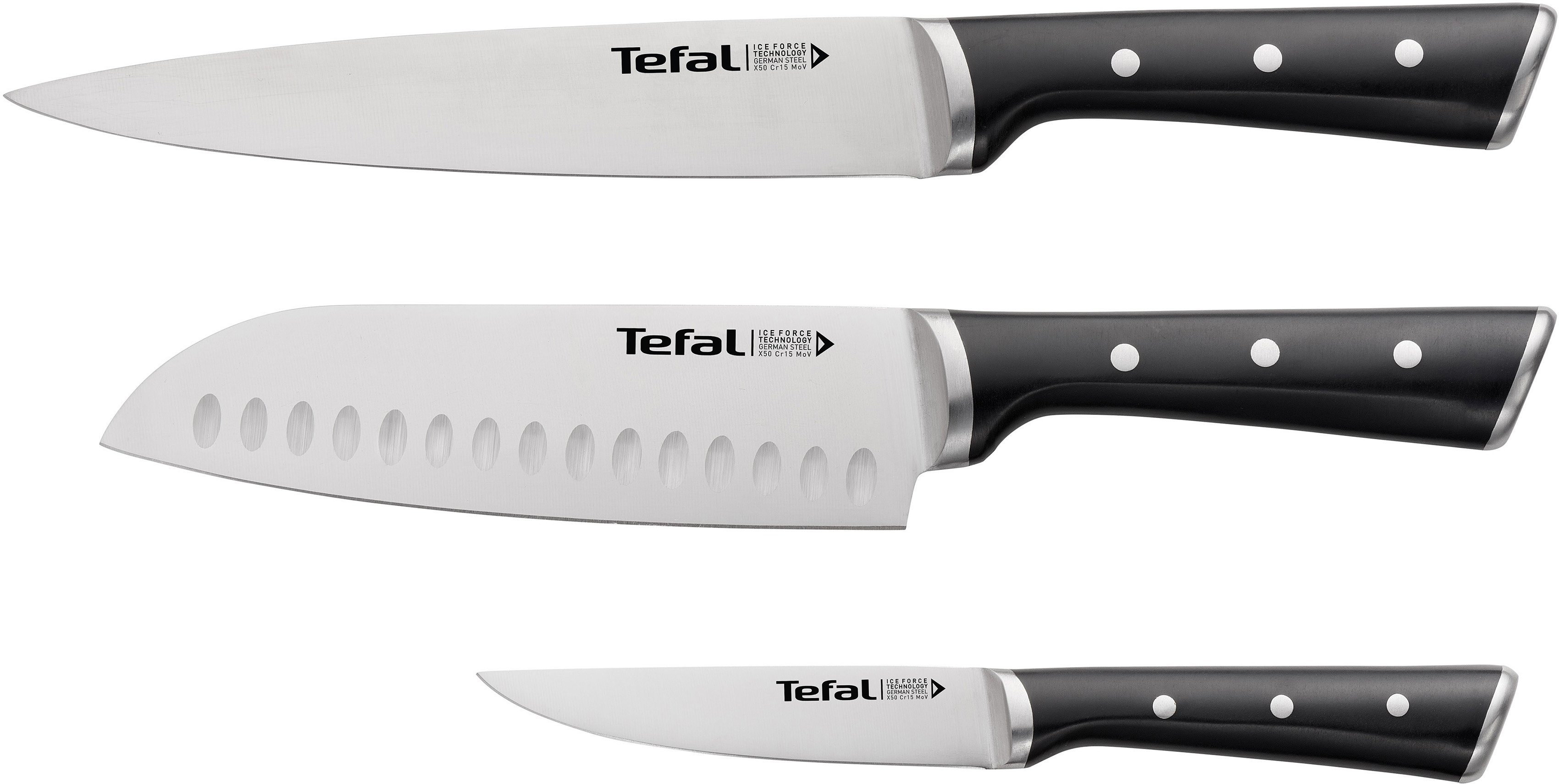Tefal Messenset K232S374 Ice Force Roestvrij staal, langdurige snijkracht en scherpte (set, 3-delig) keukenmessen