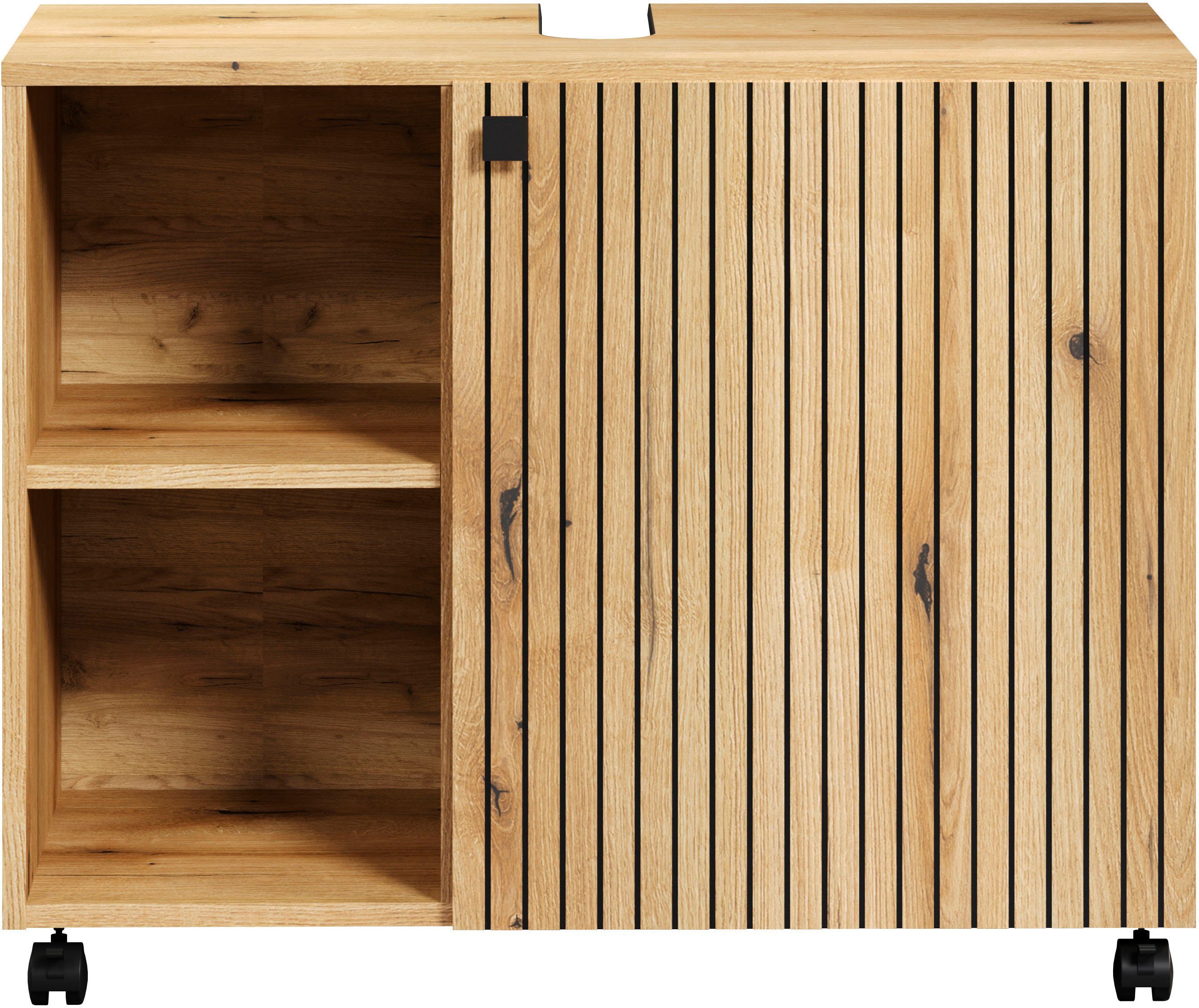 welltime Wastafelonderkast Amrum BxHxD 80 x 64 x 42 cm wastafelonderkast eiken rillen-look (1 stuk)