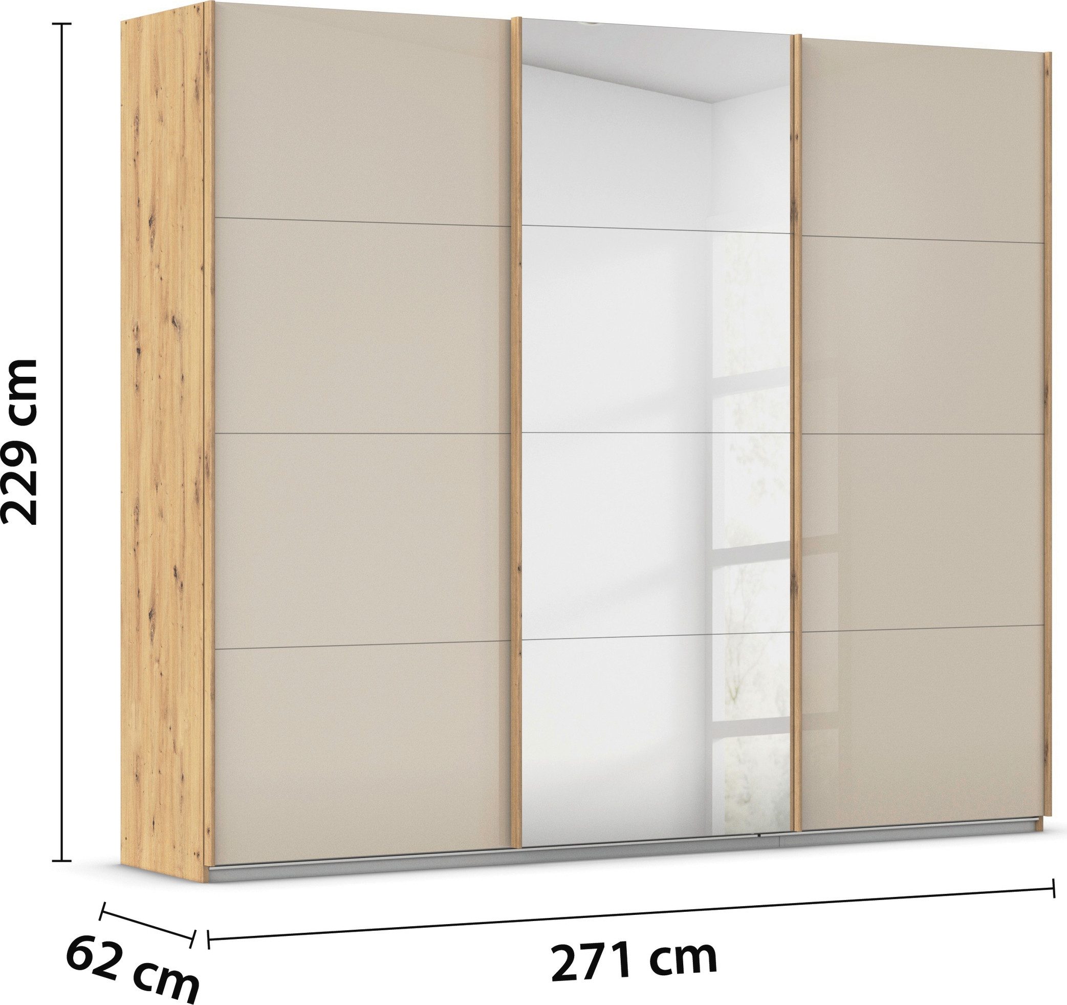 rauch Schuifdeurkast Kledingkasten kast garderobe AGORDO met glazen front doordachte binnenuitrusting, in 4 breedtes en 2 hoogtes made in germany