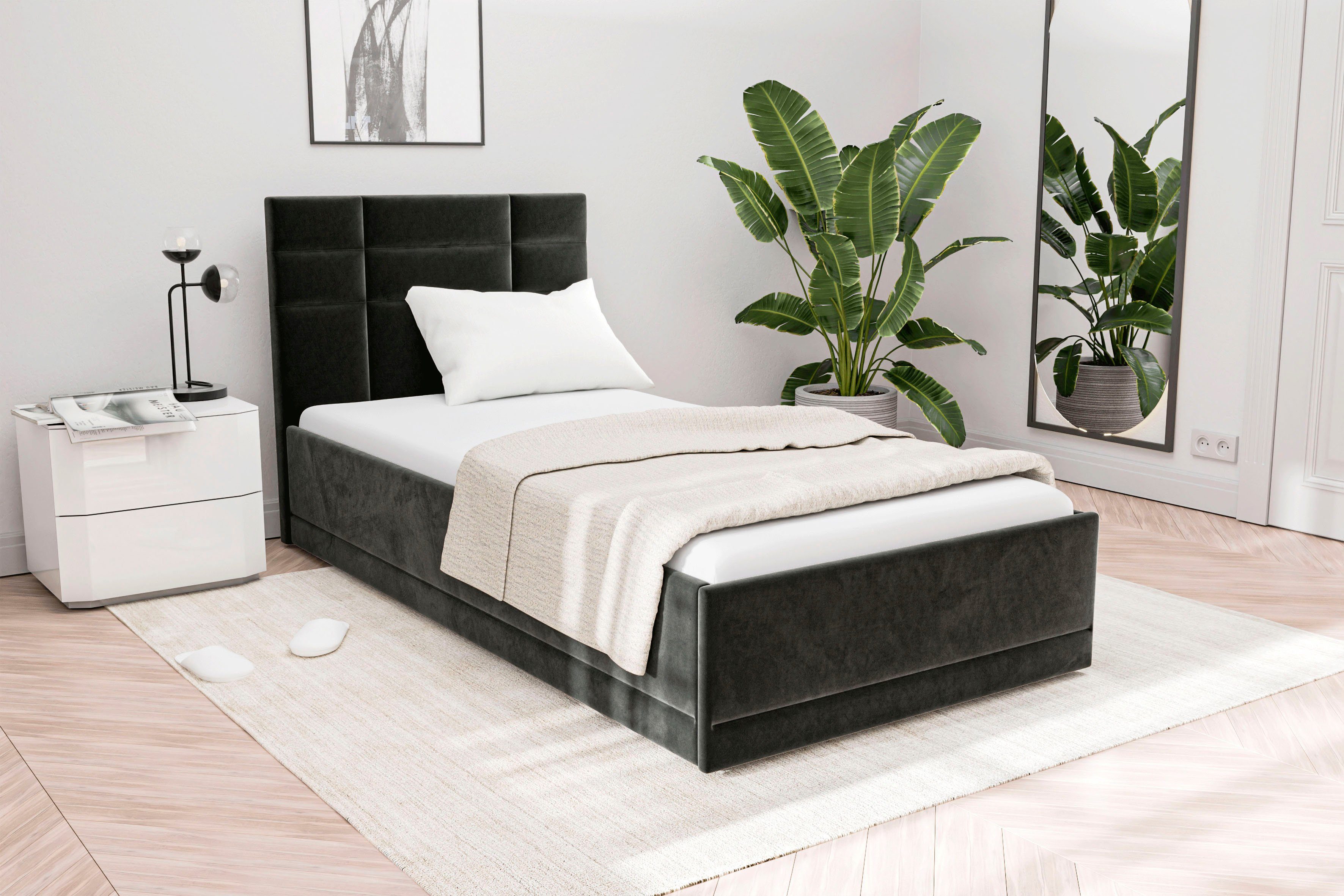Westfalia Polsterbetten Gestoffeerd bed Praag keuze uit 3 matrastypes, met of zonder bedlade bedden maat 120 cm x 210 cm grijs
