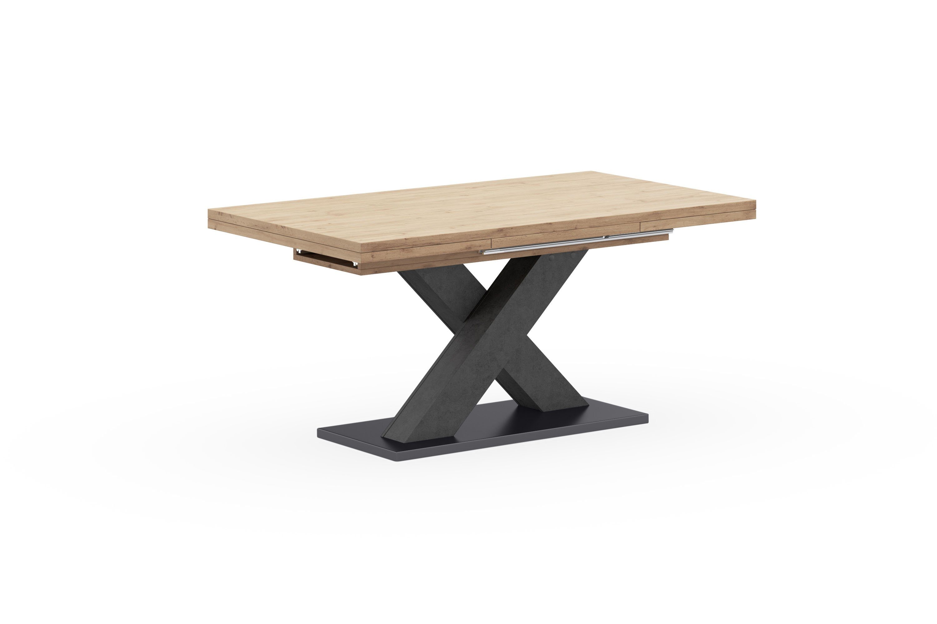 Mäusbacher Eettafel Comfort tafel TOPSELLER! Mäusbacher eettafel met X-frame en voetplaat. Breedte 160-260 eettafels grijs