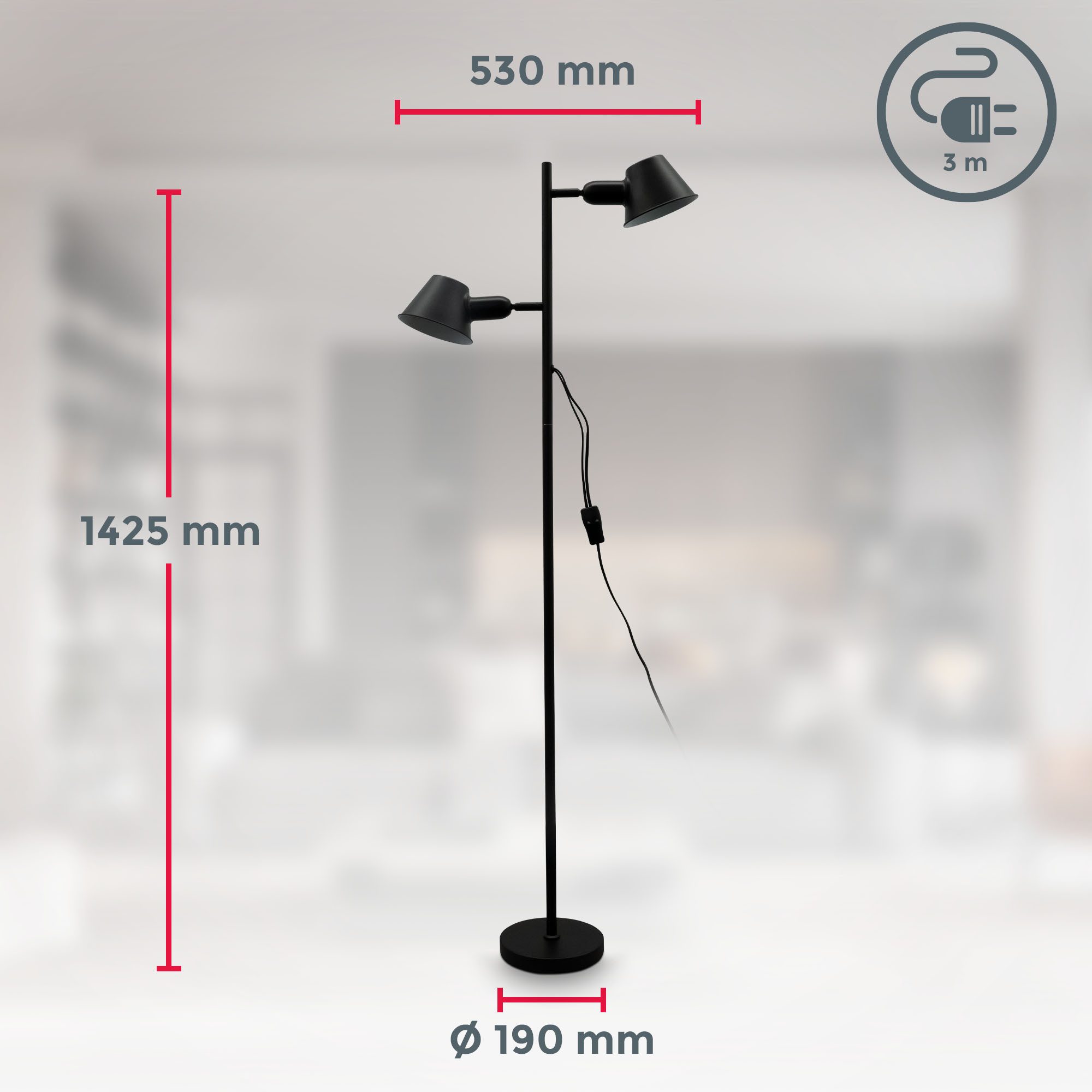 B.K.Licht Staande lamp Design vloerlamp, incl. dubbele schakelaar (1 stuk)