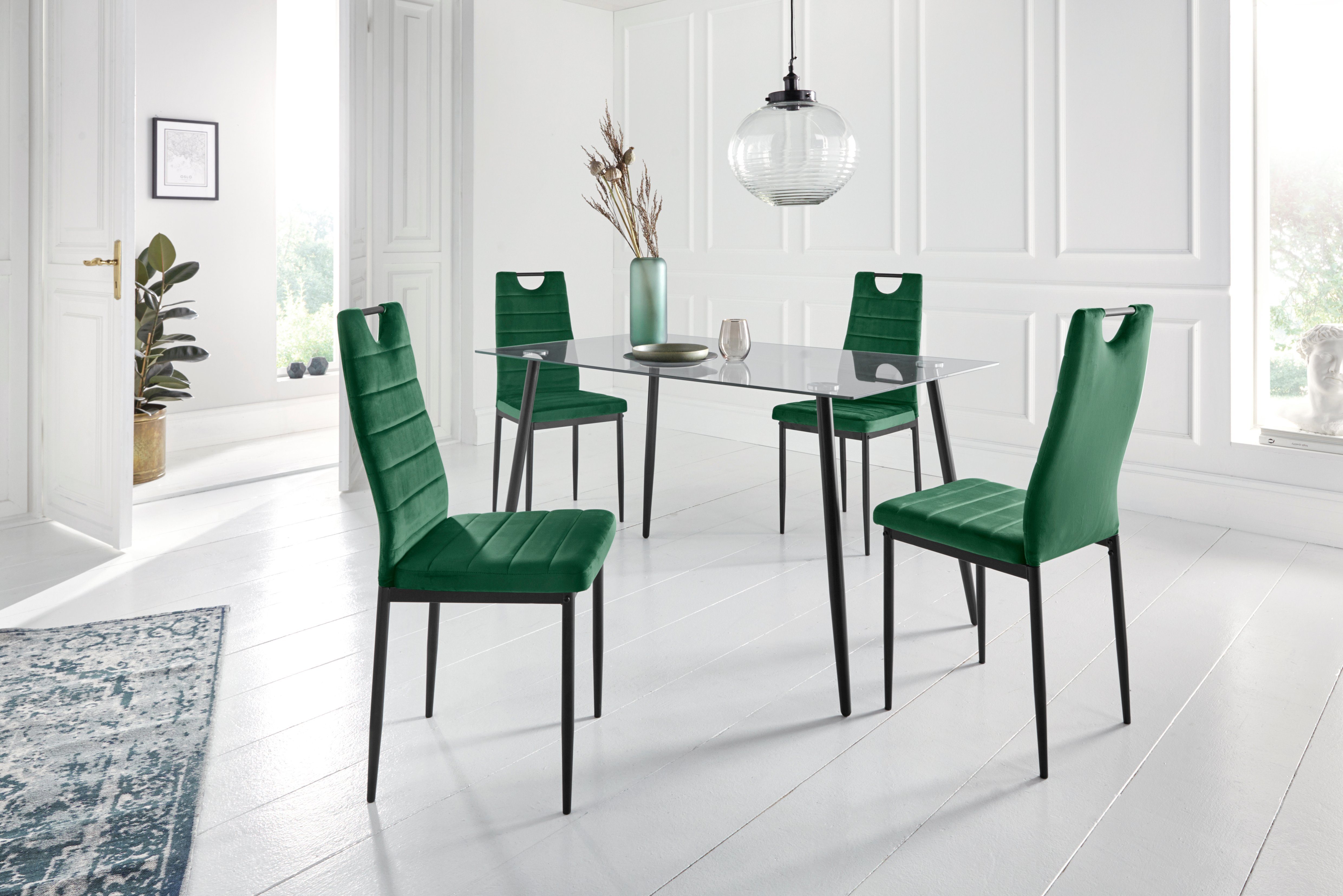 INOSIGN Glazen tafel Danny, TOPSELLER! Eettafel breedte 140 cm, metaalapplicaties, modern ontwerp