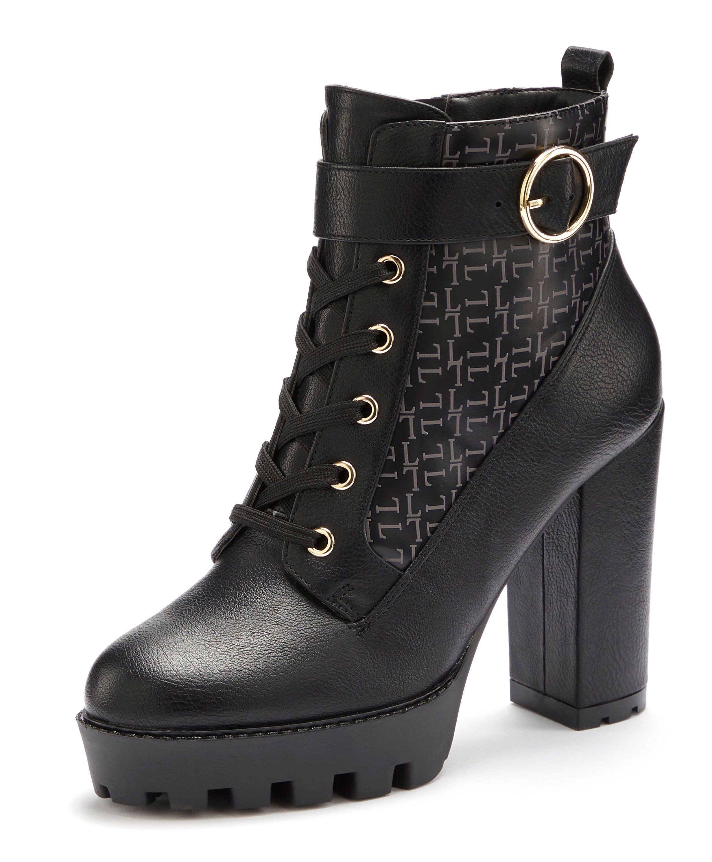 Lascana Laarsjes met blokhak en verfijnde patroon, high-heel enkellaars vegan