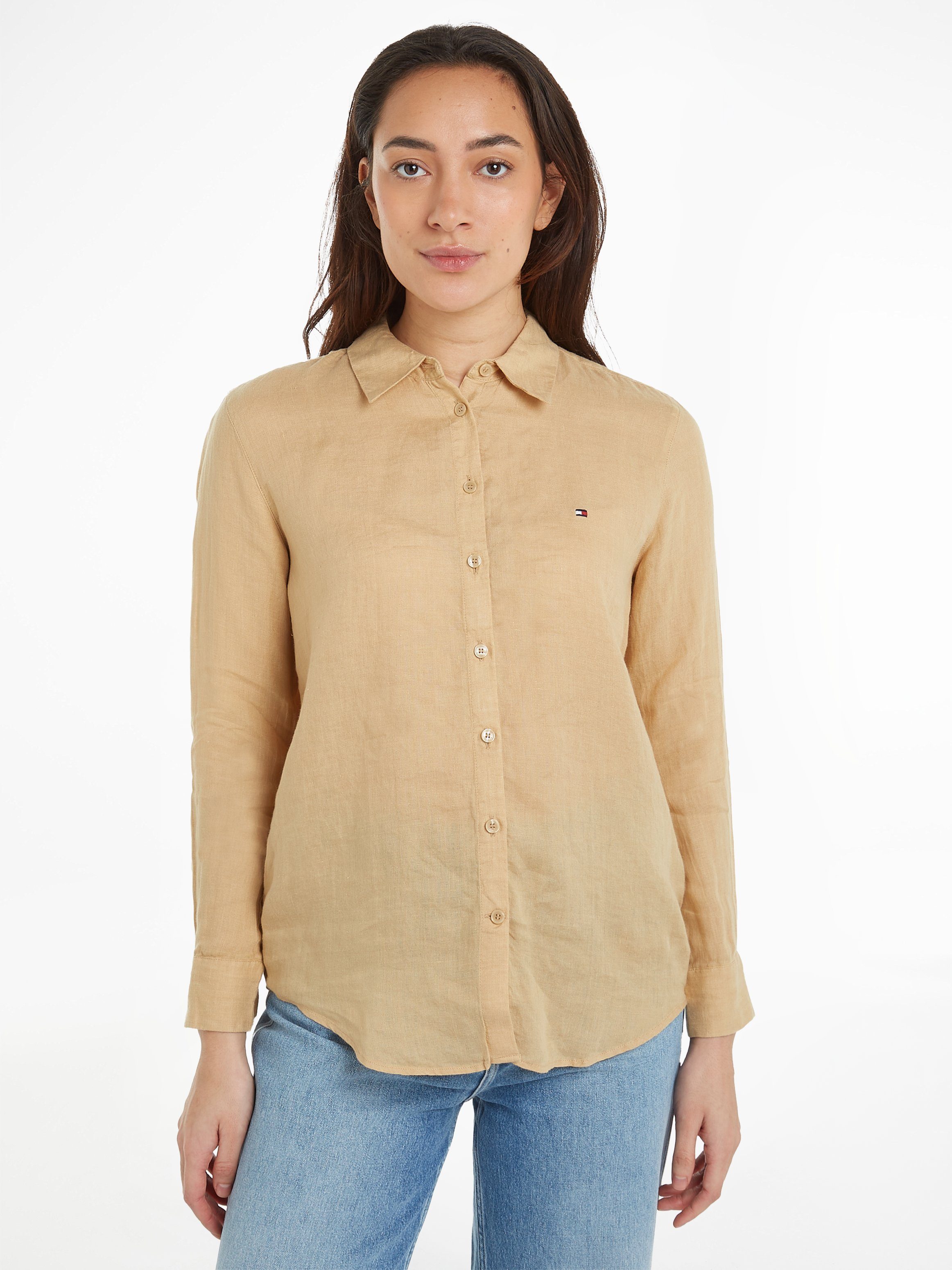 Tommy Hilfiger Overhemdblouse LINEN RELAXED SHIRT LS met logoborduursel op borsthoogte