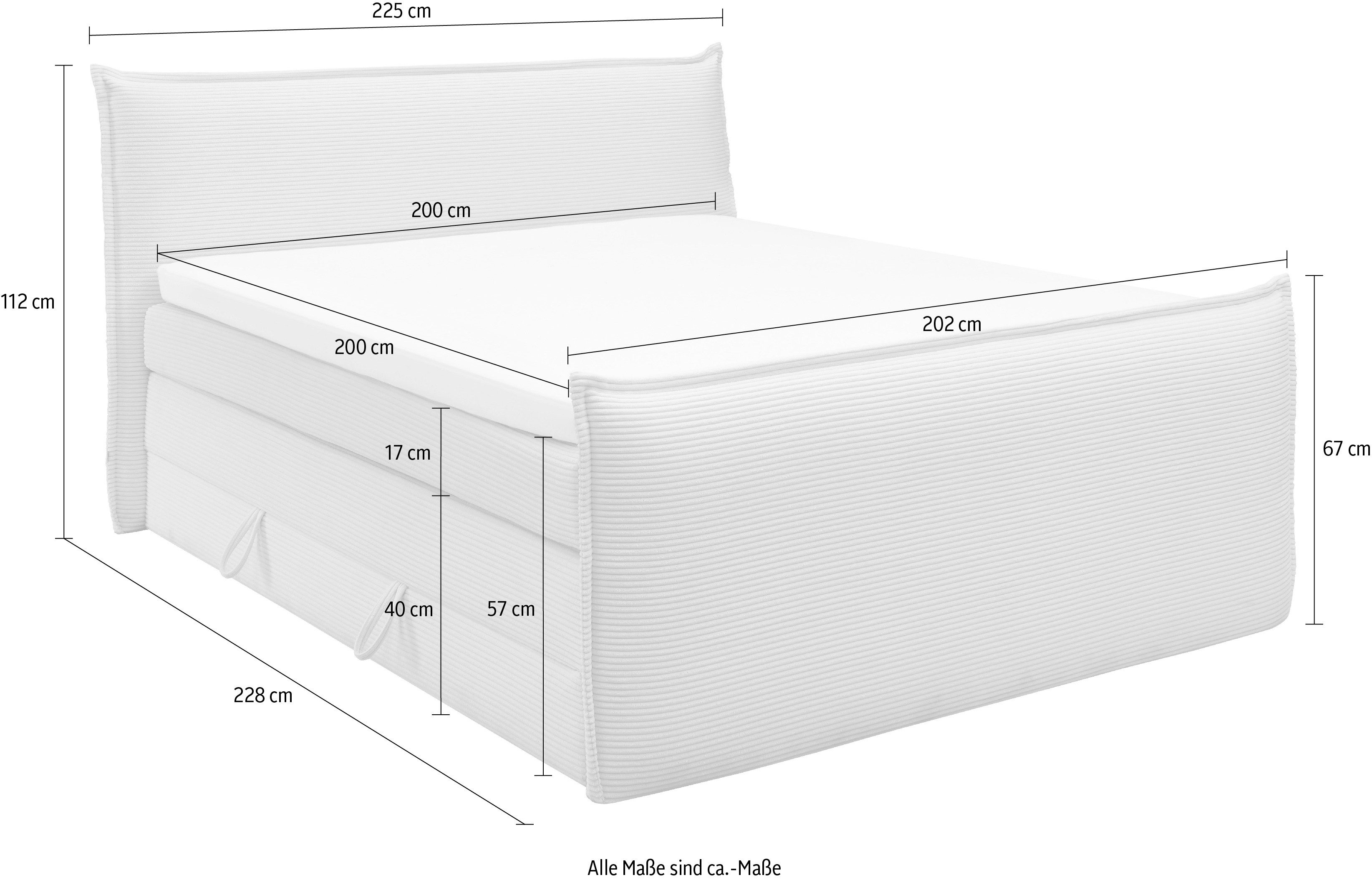 set one by Musterring Boxspring Florida in moderne cord bekleding, met bedlade, in 3 maten verkrijgbaar