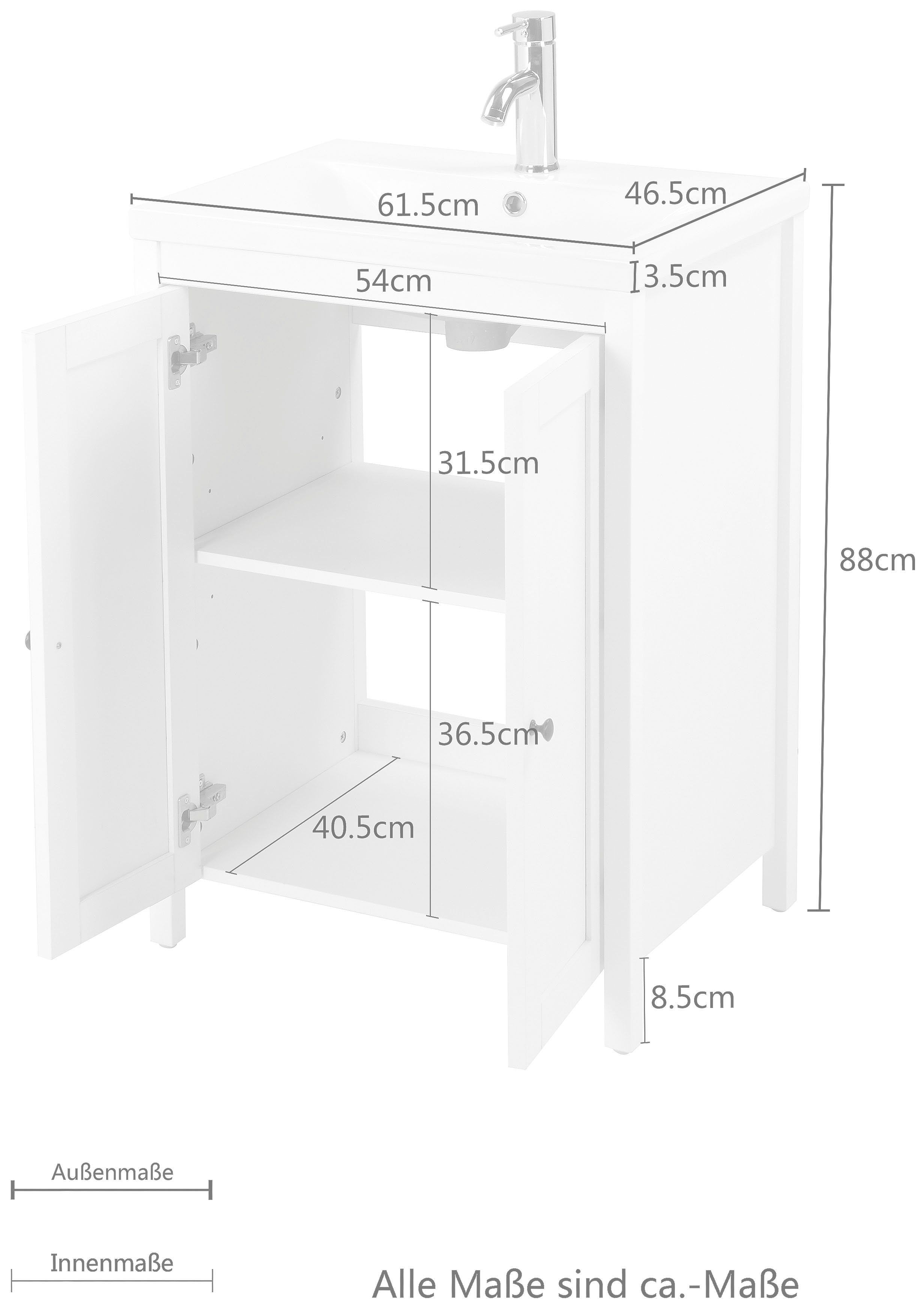 welltime Wastafelonderkast Aalborg Badkamermeubel in landelijke stijl, breedte 60 cm, inclusief wasbak