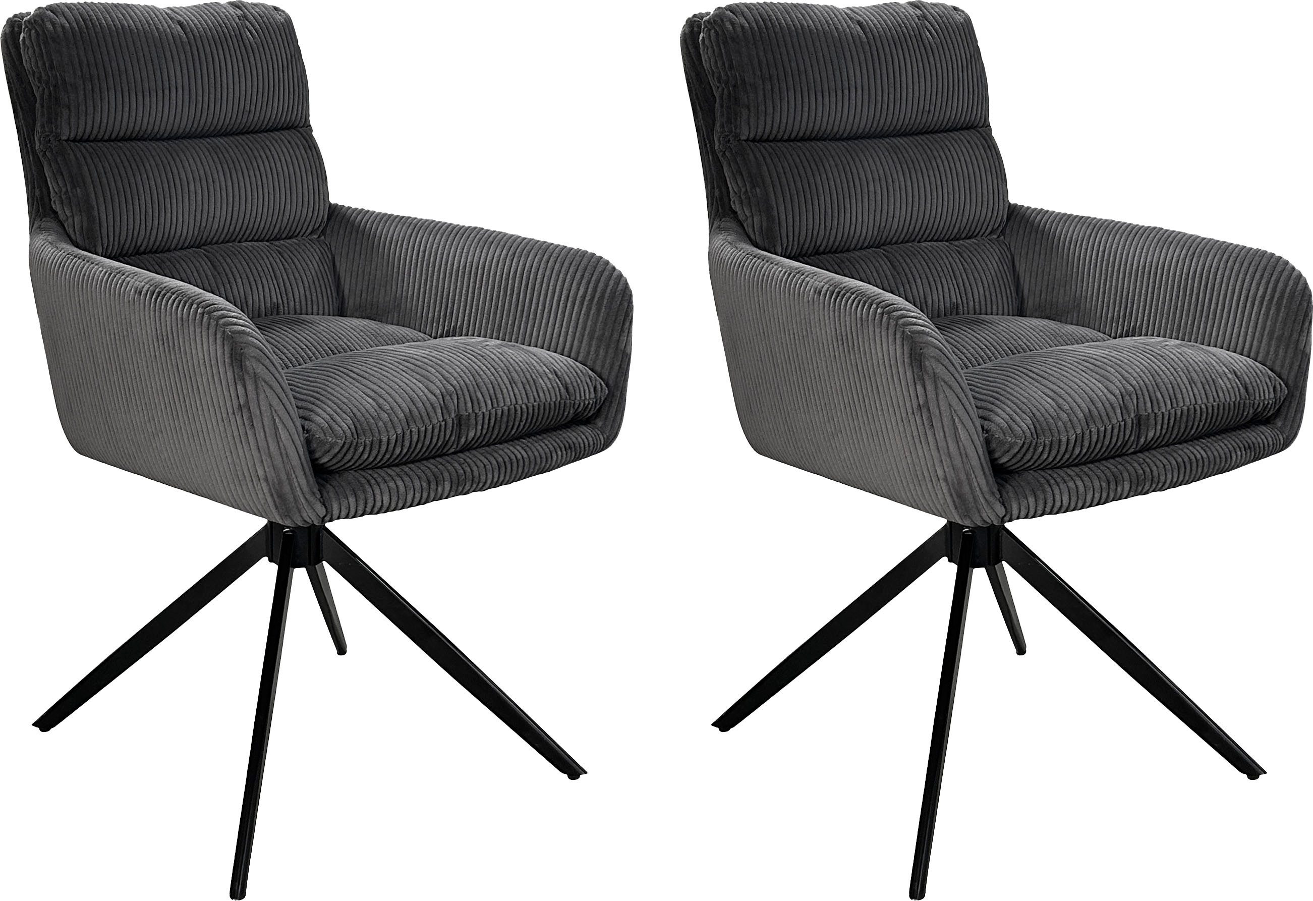 byLIVING Eetkamerstoel Pura (2-stuks set) Zitkuip 360° draaibaar, zwart metaal, armleuningstoel, diverse kleuren (set)
