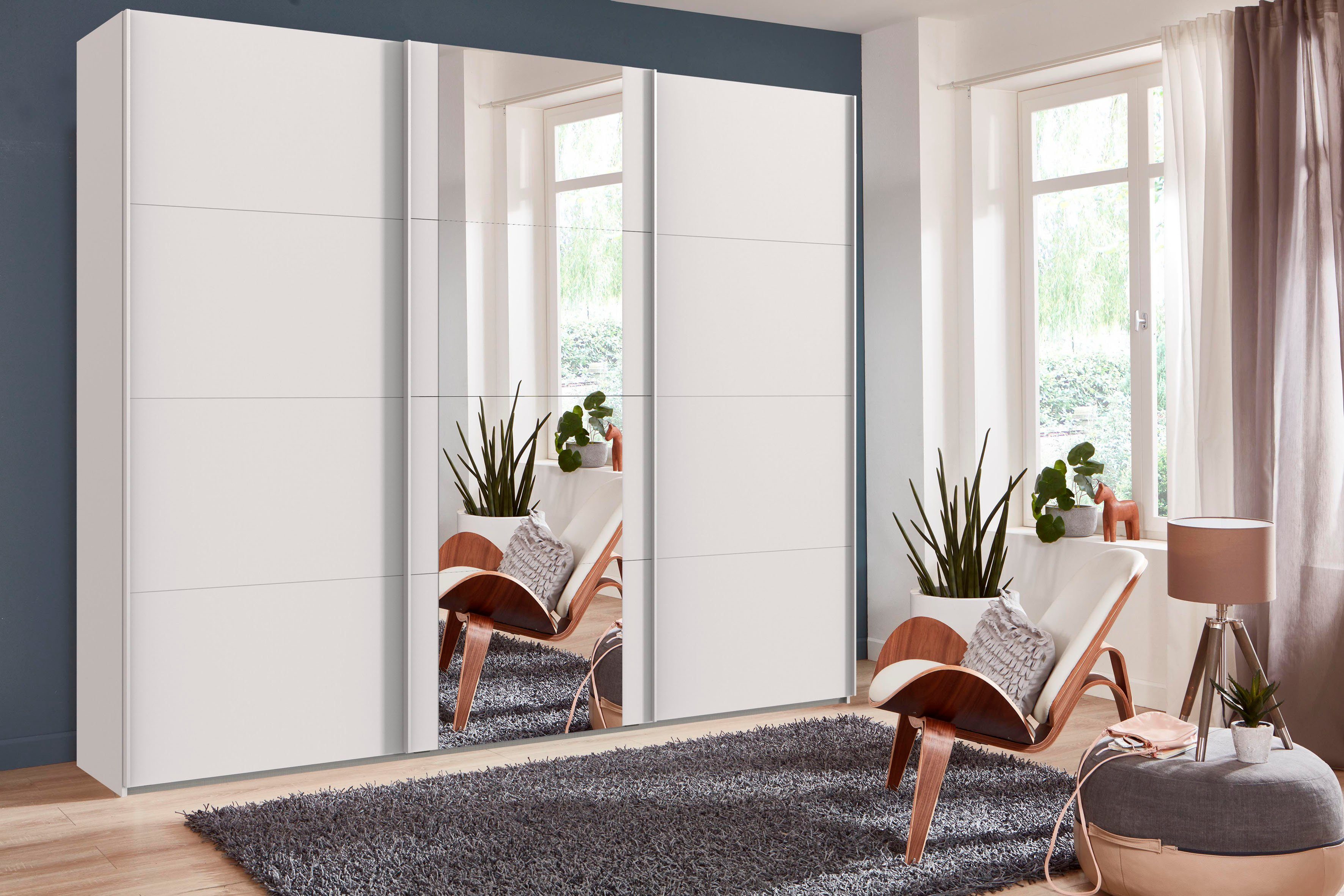 Wimex Zweefdeurkast Barmbek Slaapkamerkast BESTSELLER Garderobekast Kledingkast met 2 stoffen boxen en 2 extra planken, spiegeldeur
