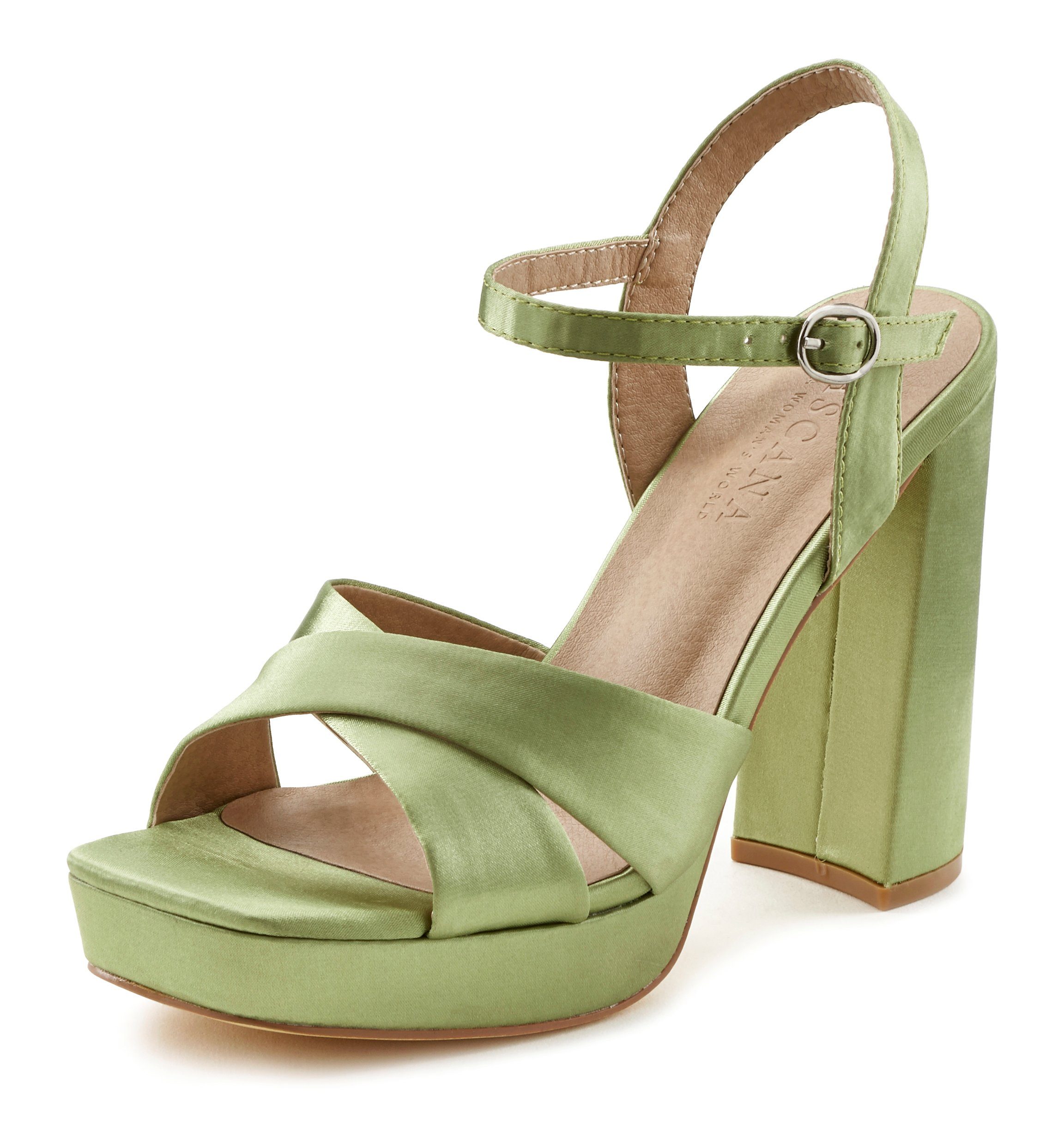 Lascana Sandalen High heel sandaal met plateau en blokhak in satijnlook VEGAN