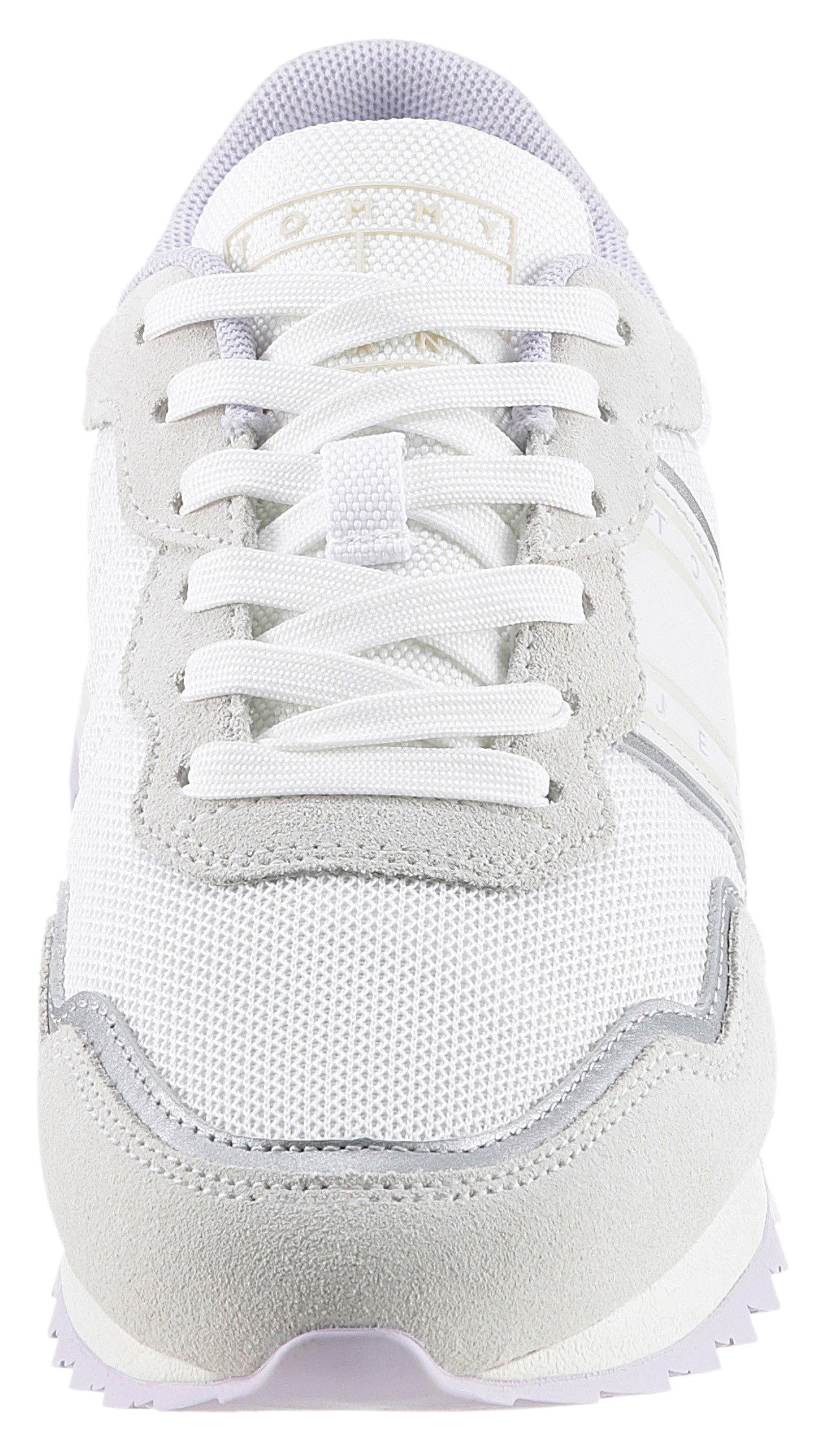 TOMMY JEANS Sneakers met sleehak TJW METALLIC RETRO CLEATED RUN met contrastafwerkingen, vrijetijdsschoen, lage schoen, veterschoen