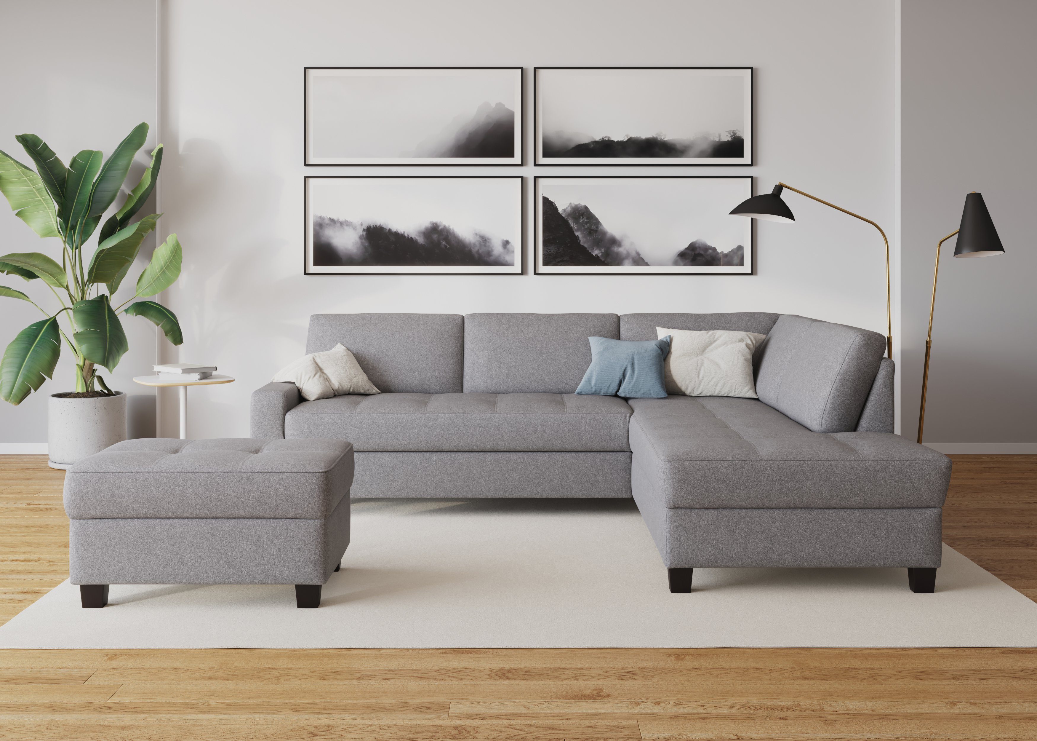 DOMO collection Hoekbank Florentina tijdloos en elegant, zitnaden als designelement, L-vorm keuze met slaapfunctie, met contrastnaad, comfortabele zithoogte 47 cm