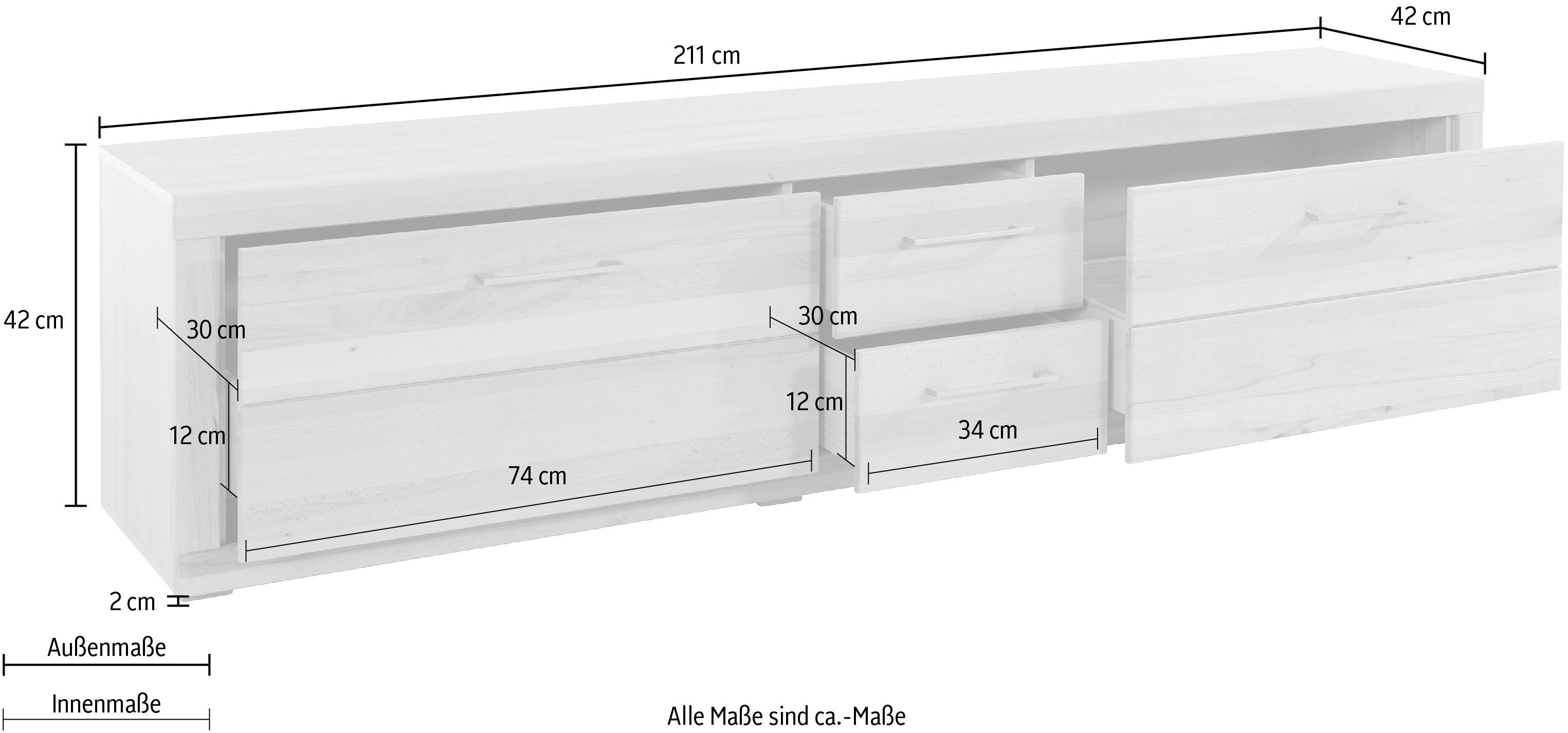 VOGL Möbelfabrik Tv-meubel 1237 Massief houten front, breedte ca. 211 cm, met soft-close functie