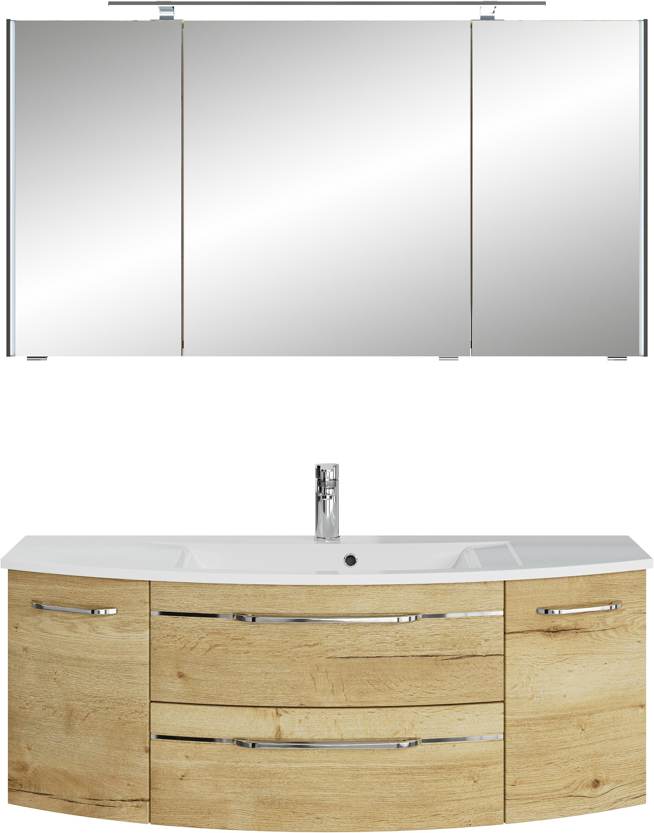 Saphir Badmeubelset Serie 7045 2-delig, mineraalmarmeren wastafel met led-spiegelkast (set, 2 stuks) badmeubelsets bruin