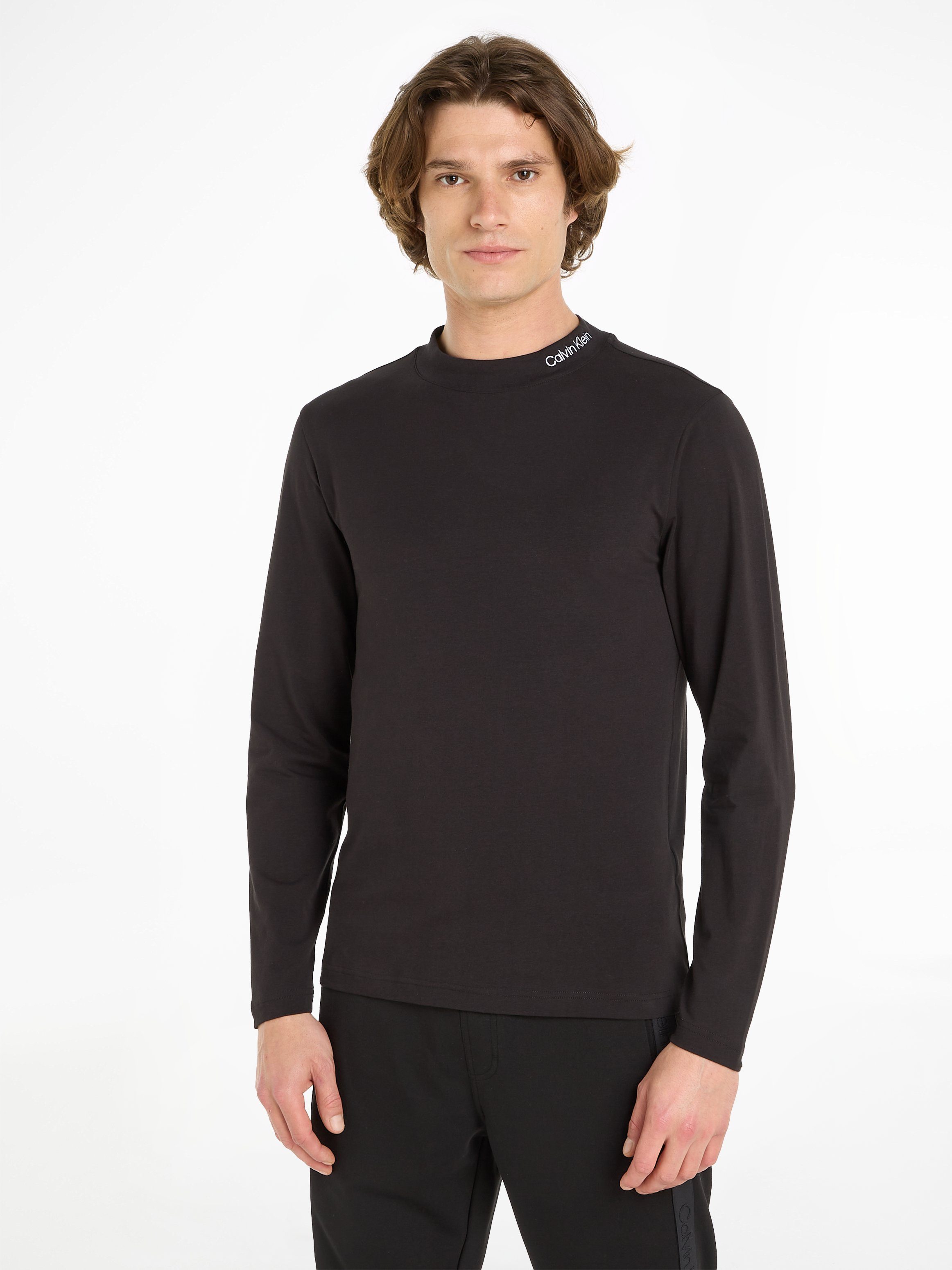 Calvin Klein Shirt met lange mouwen LOGO MOCK NECK LS T-SHIRT heren longsleeves maat XXXL zwart