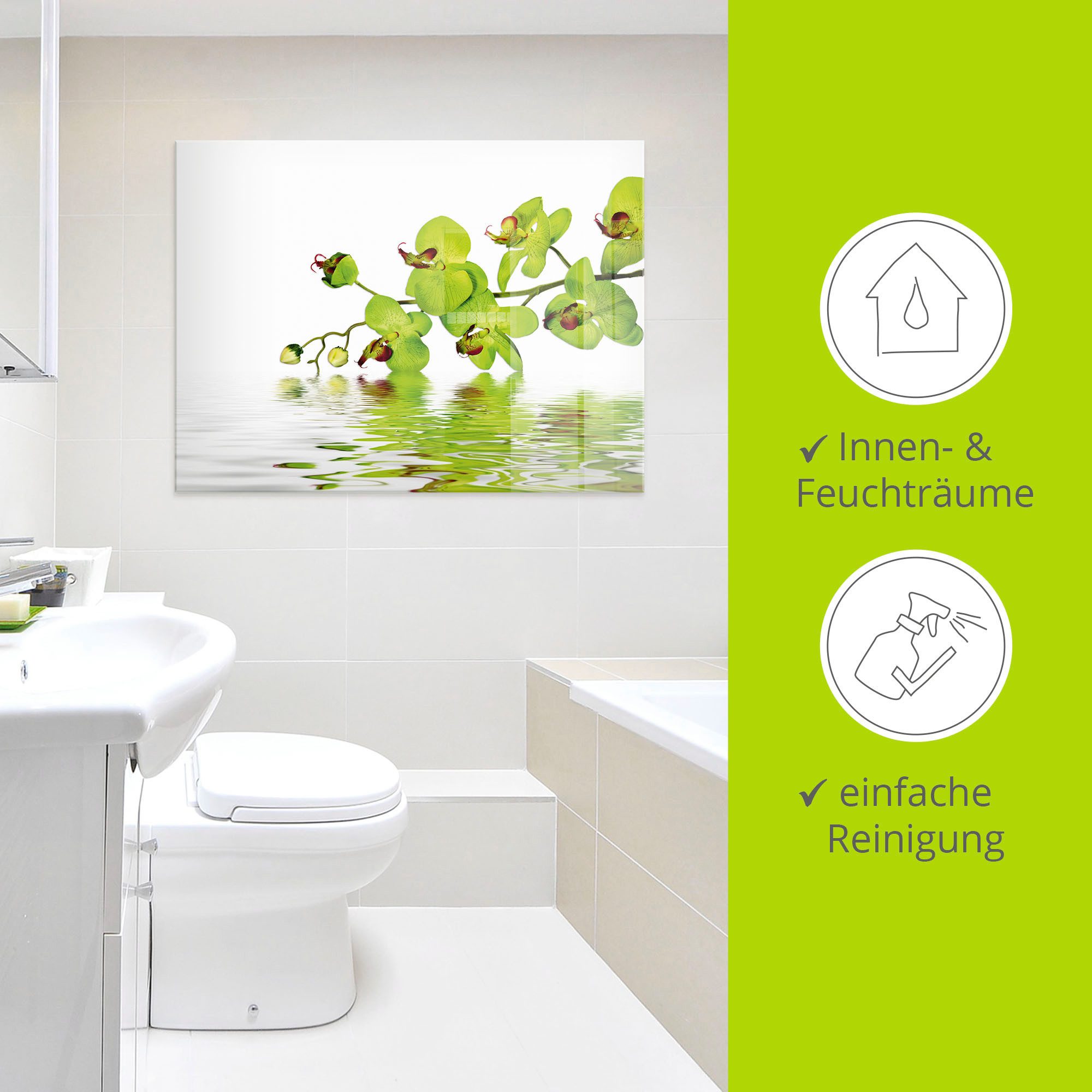 Artland Print op glas Mooie orchidee met groene achtergrond
