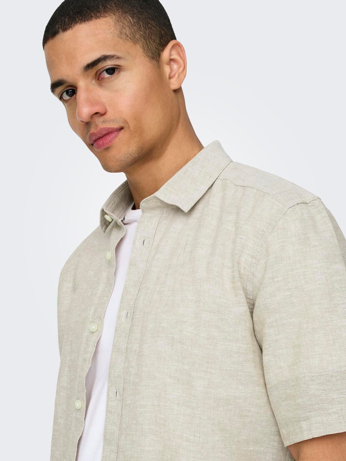 ONLY & SONS Overhemd met korte mouwen ONSCAIDEN SS SOLID LINEN SHIRT NOOS